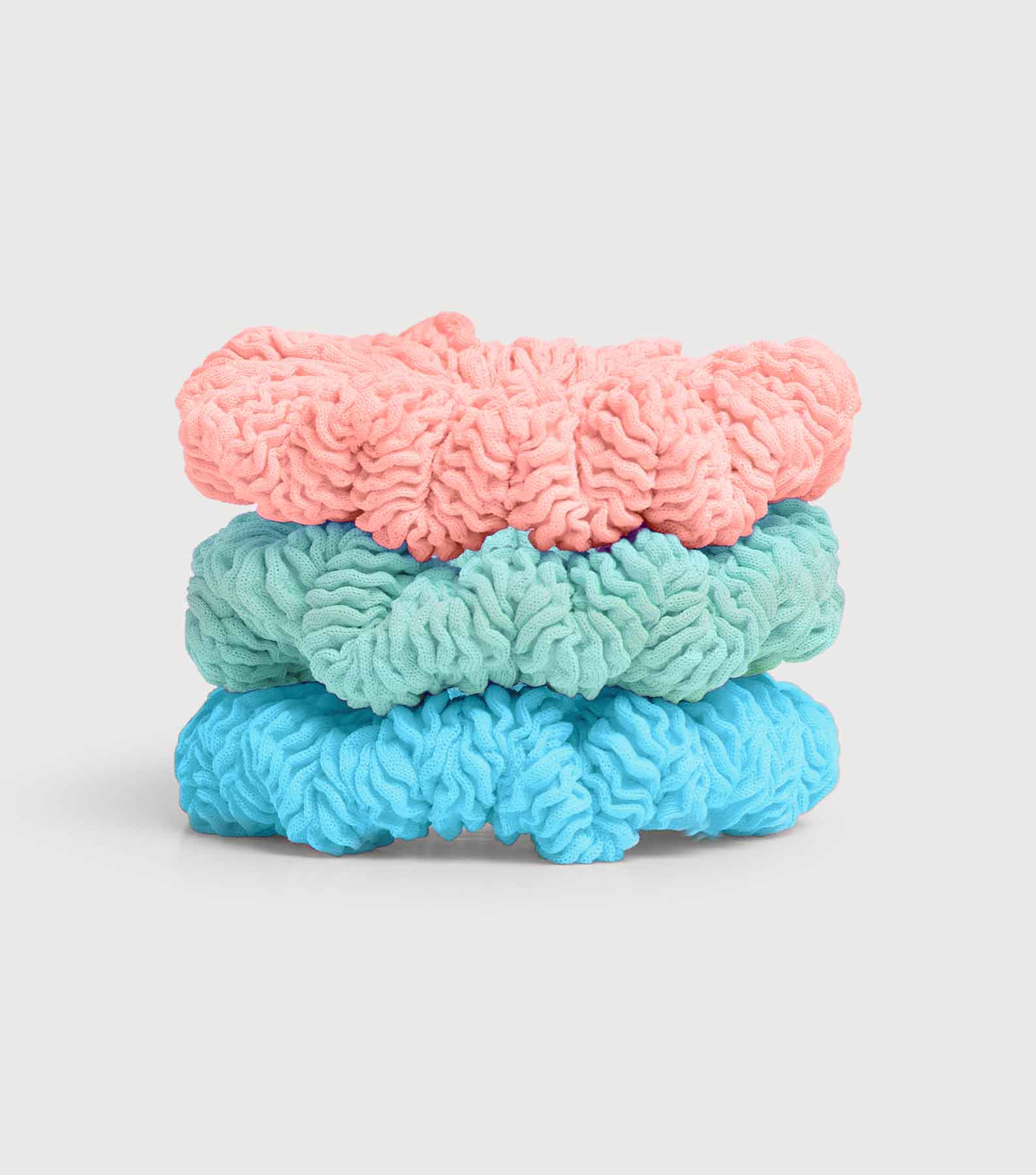 3 Pack Kids Scrunchies - Aqua/Peach/Metallic Mint