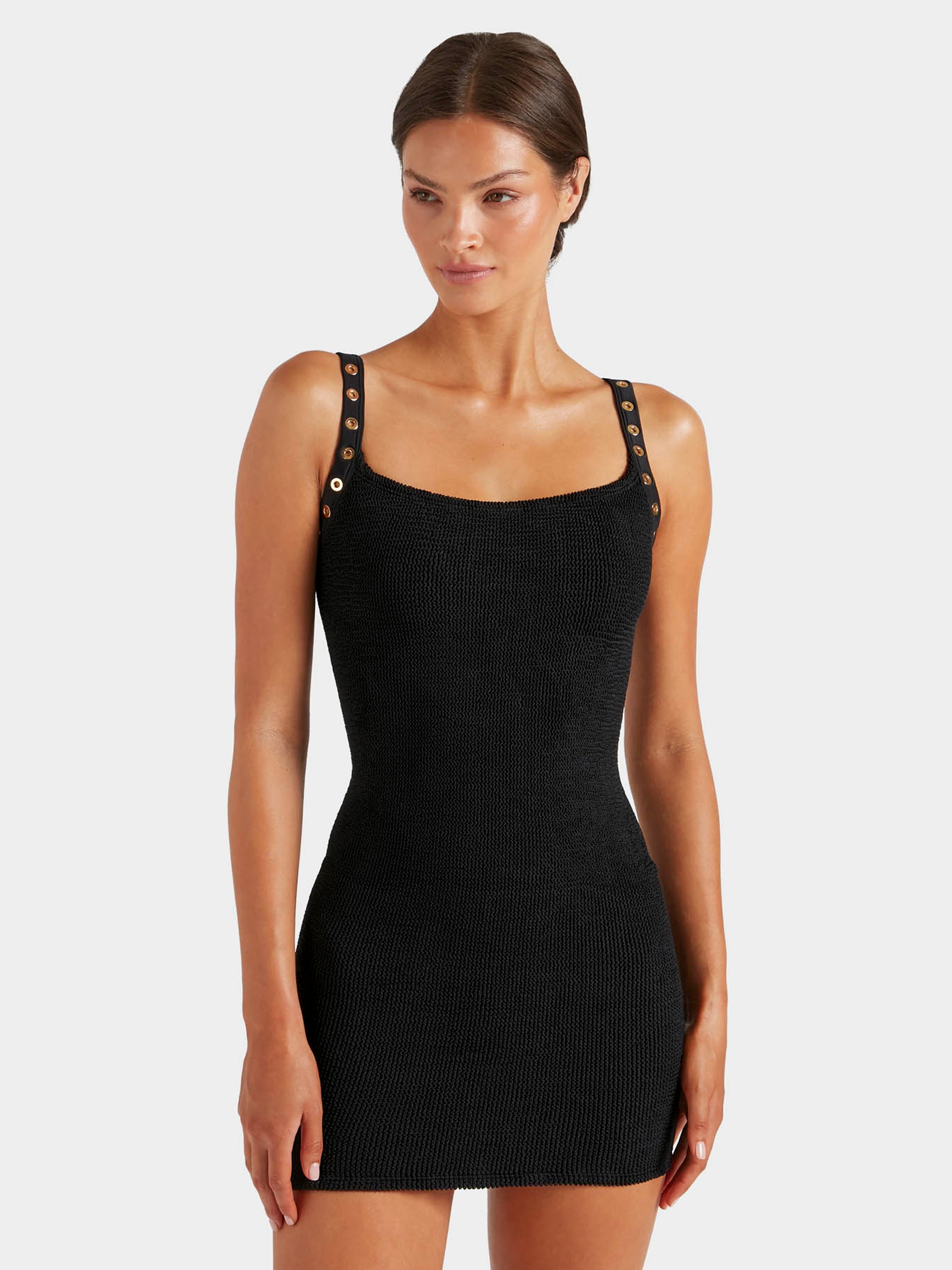 Anora Eyelet Dress - Black/Gold