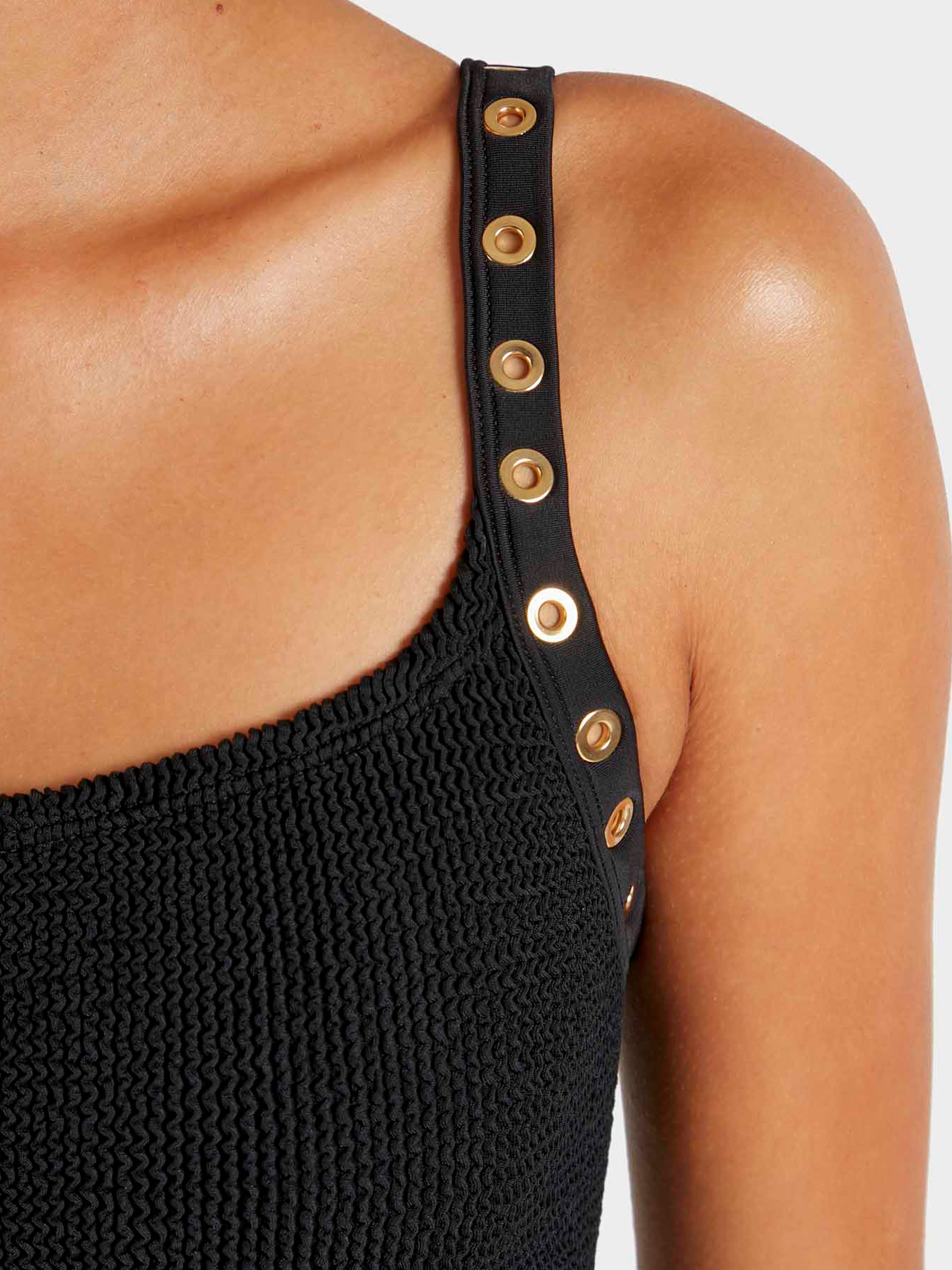 Anora Eyelet Dress - Black/Gold
