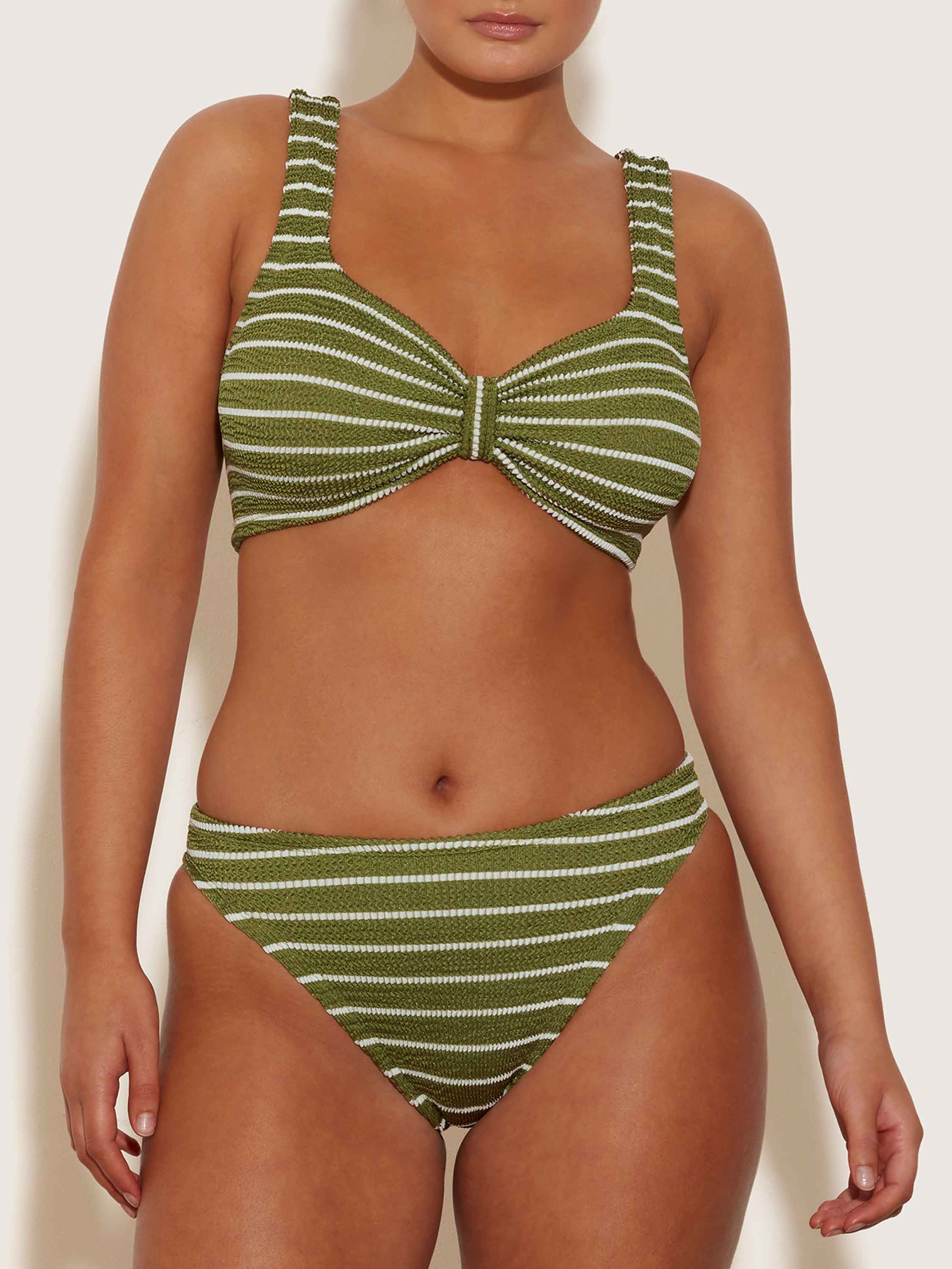 Bonnie Bikini - Metallic Moss/White Stripe