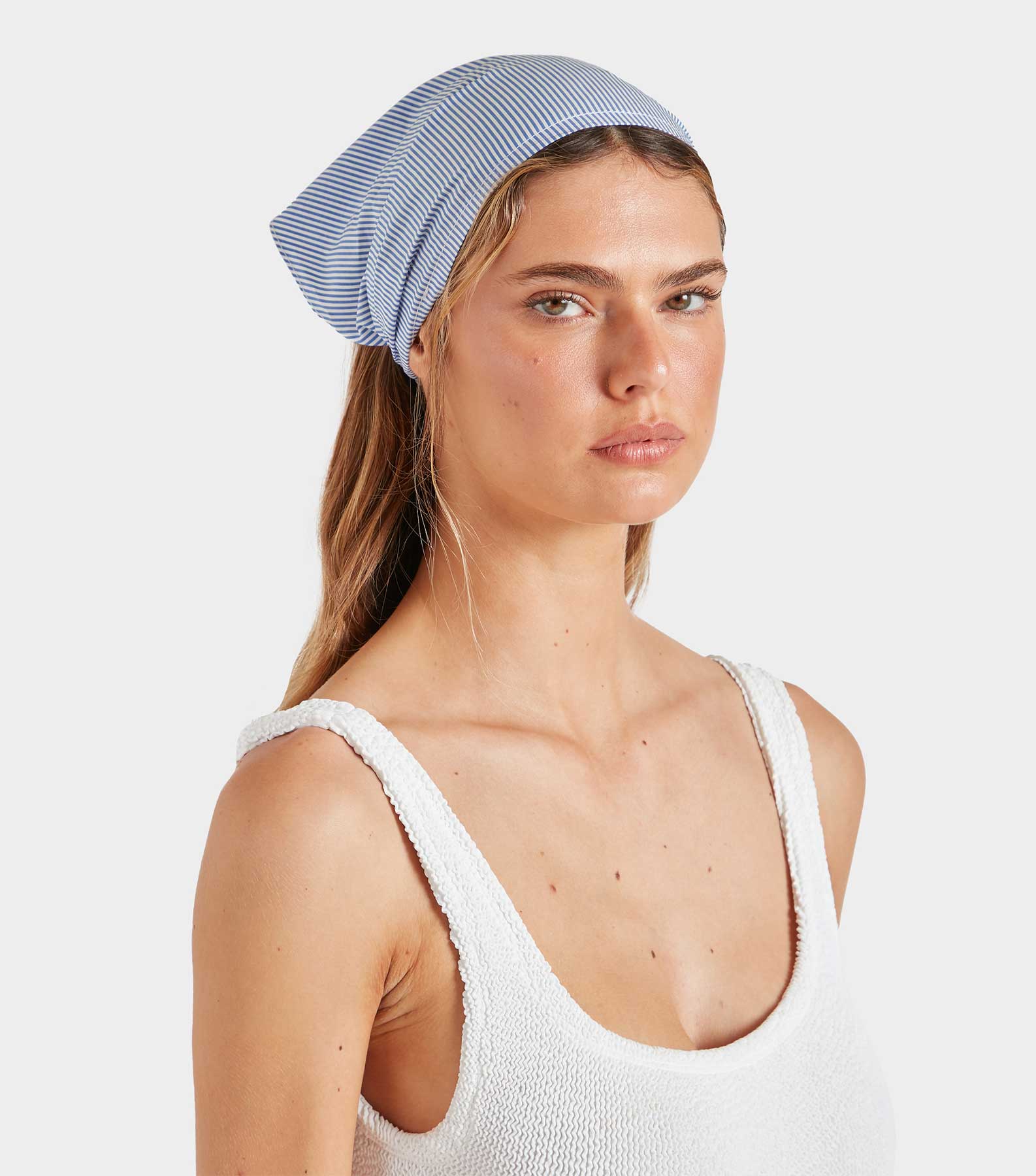 Cotton Headscarf - Blue Stripe