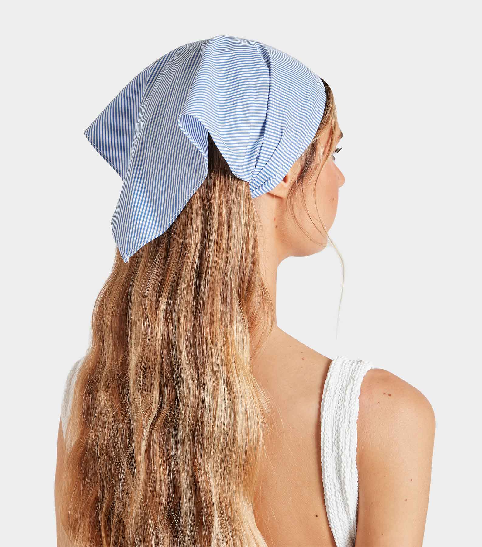 Cotton Headscarf - Blue Stripe