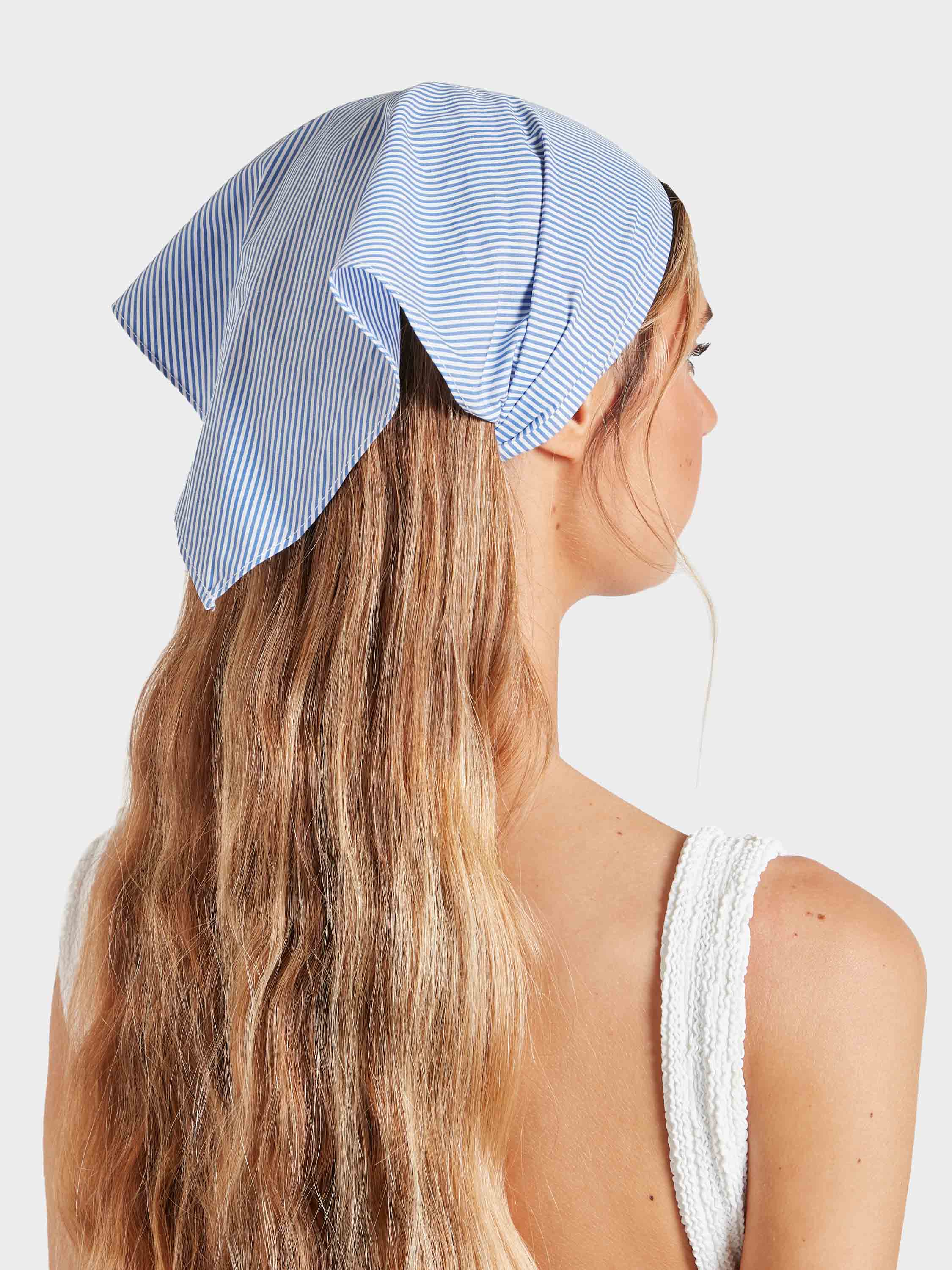 Sofia Cotton Headscarf - Blue Stripe