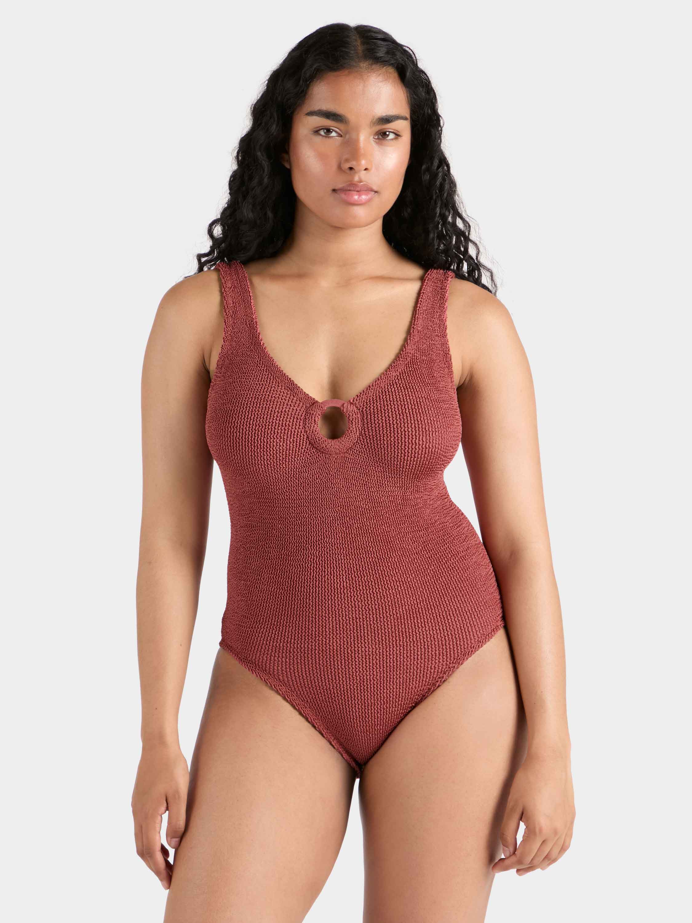 Coverage Celine Swim With Tonal Hoops - Metallic Rosewood
