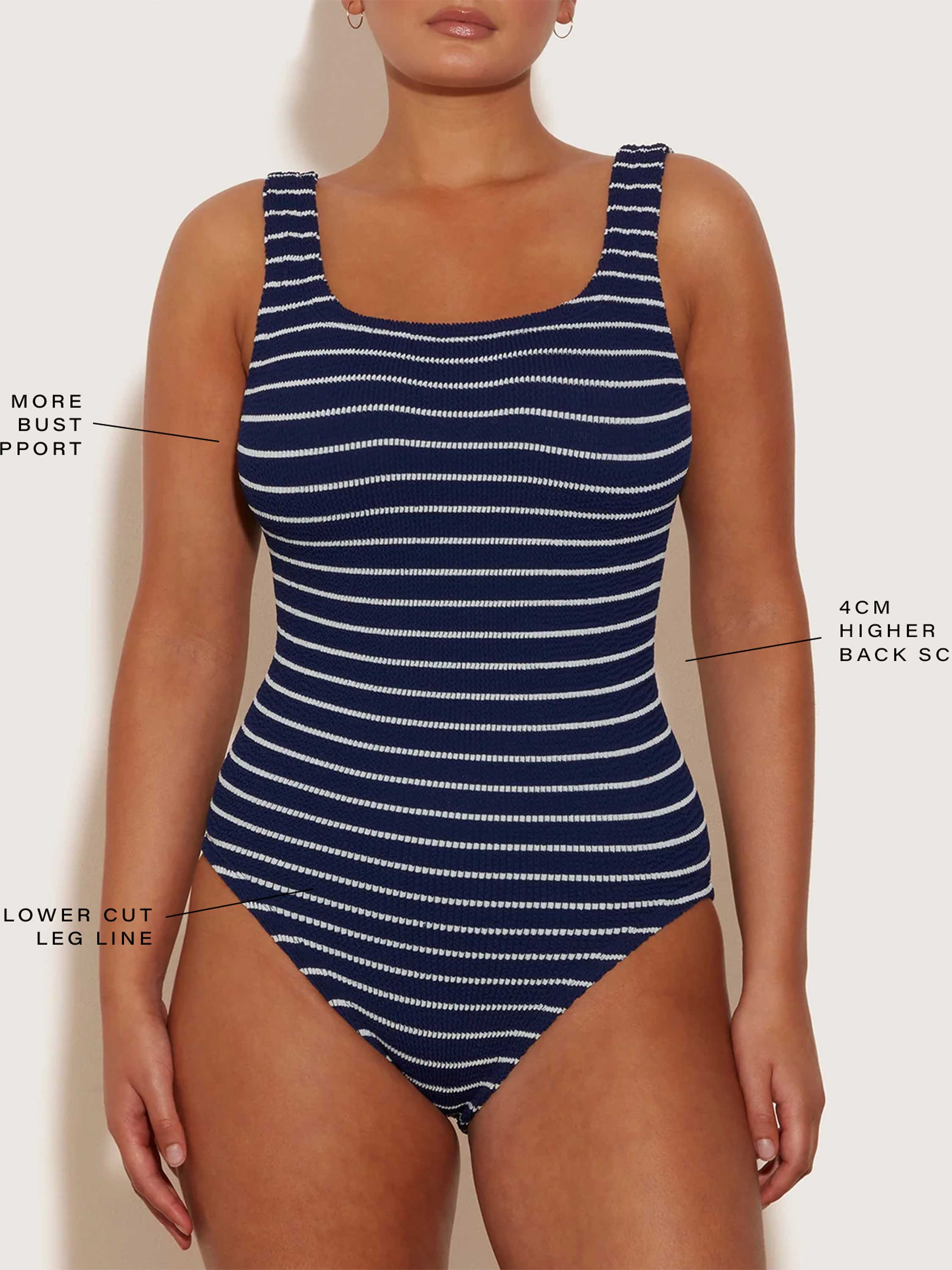 Coverage Square Neck Swim - Navy/White Stripe