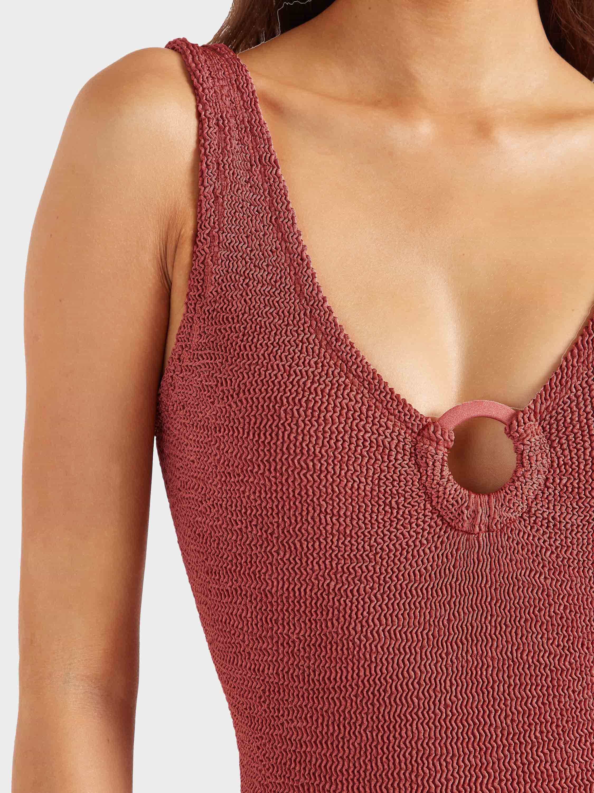 Coverage Celine Swim With Tonal Hoops - Metallic Rosewood