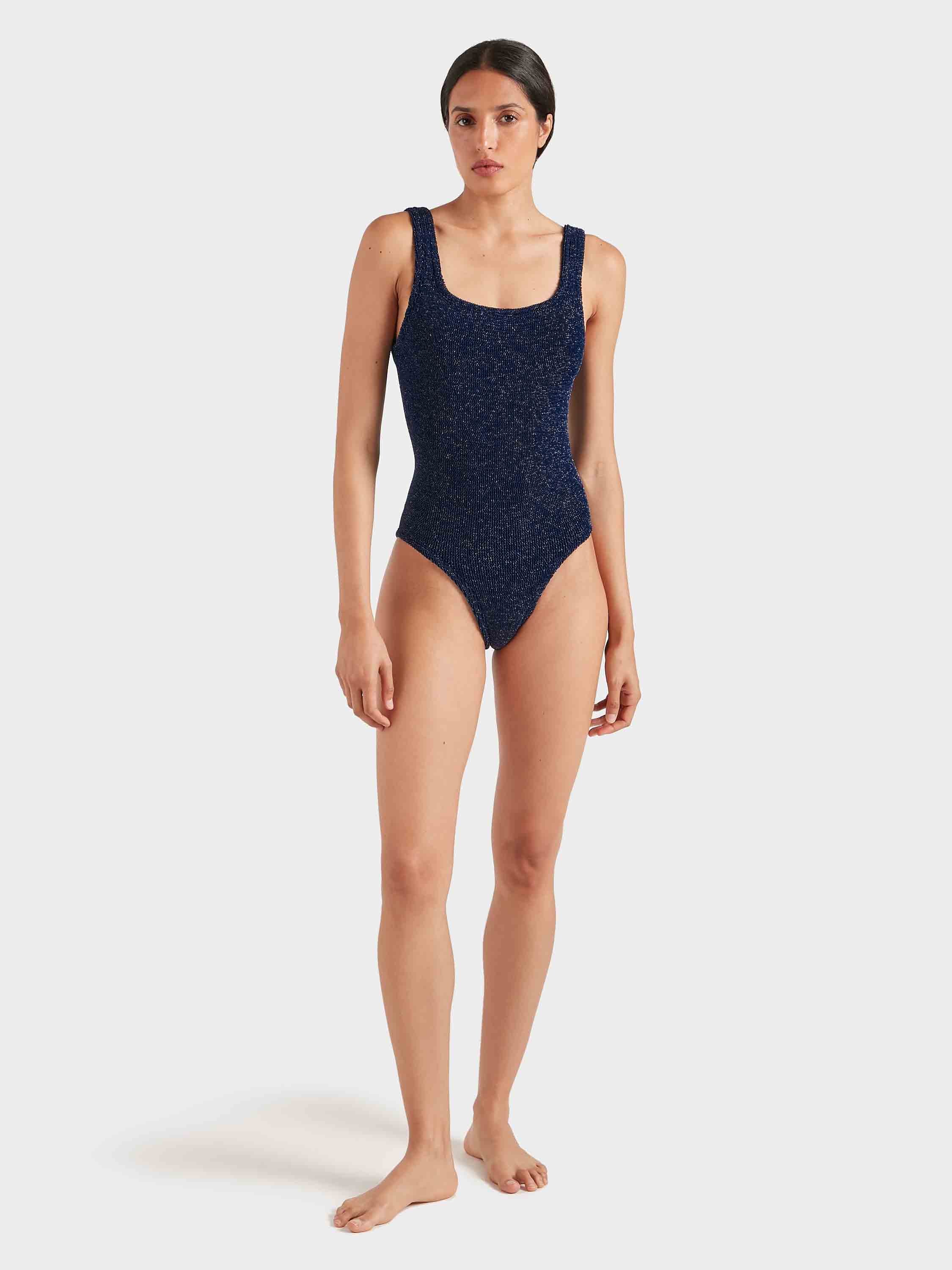 Coverage Square Neck Swim - Navy/Silver Lurex