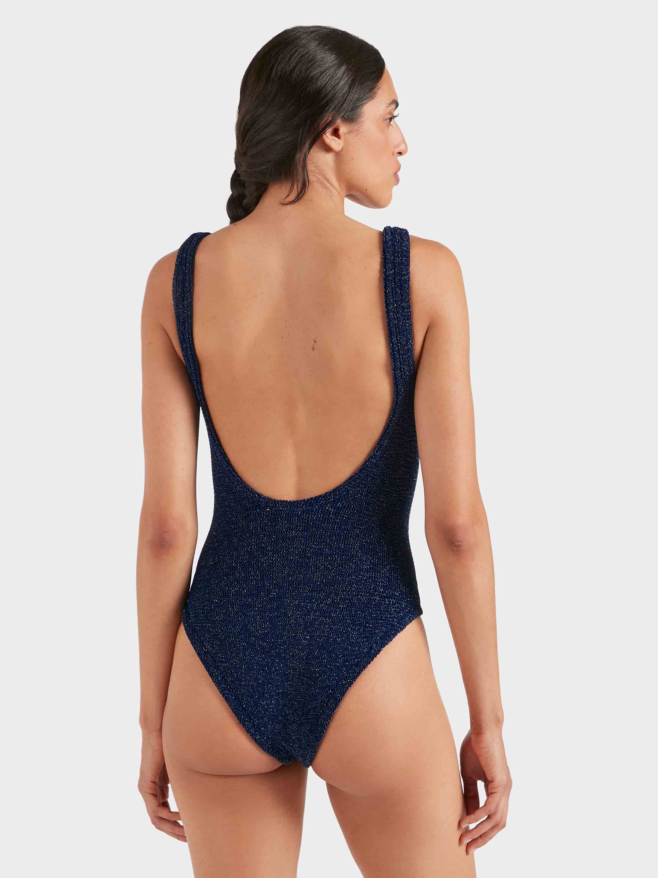 Coverage Square Neck Swim - Navy/Silver Lurex