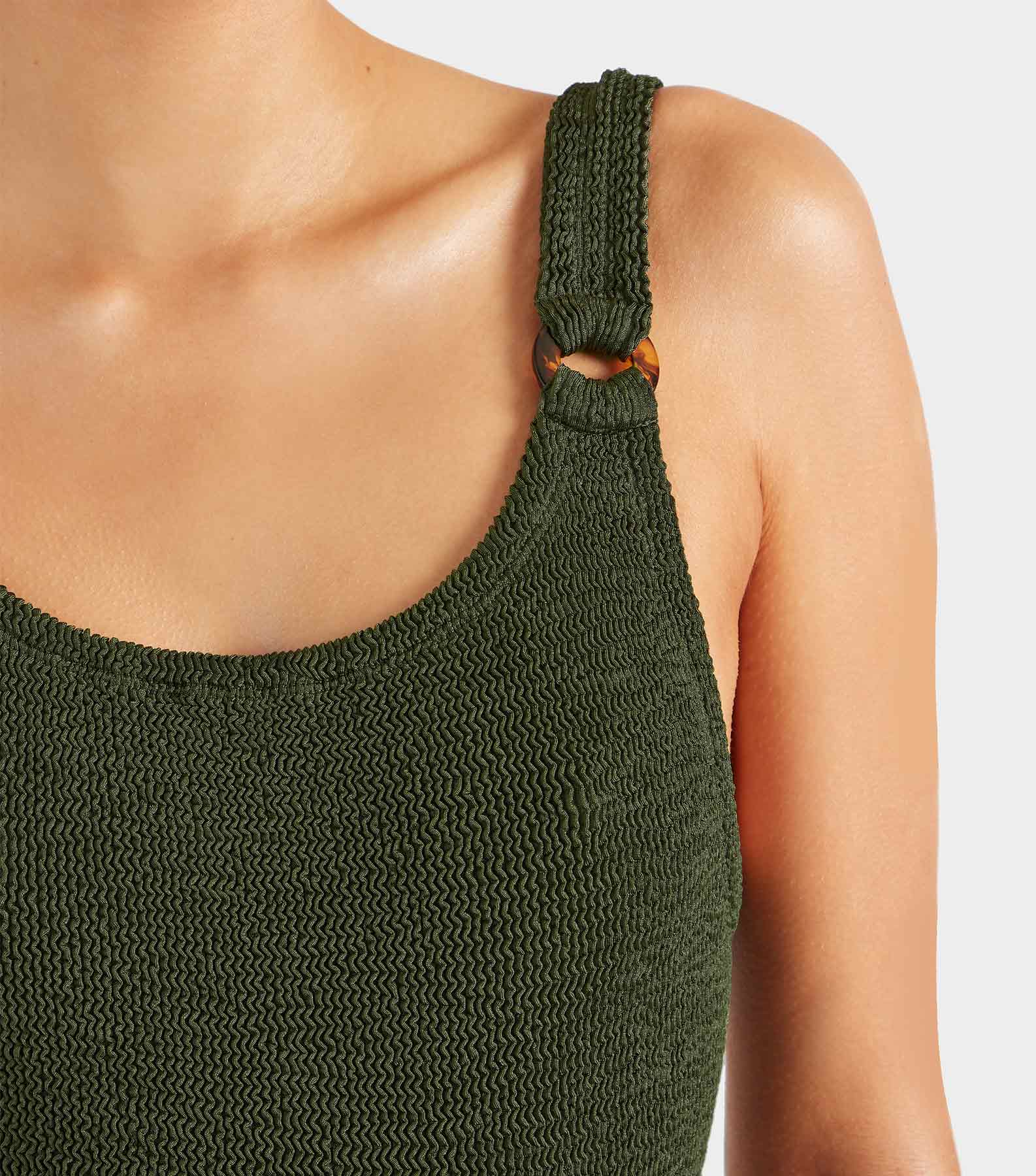 Domino Swim With Tonal Hoops - Metallic Khaki