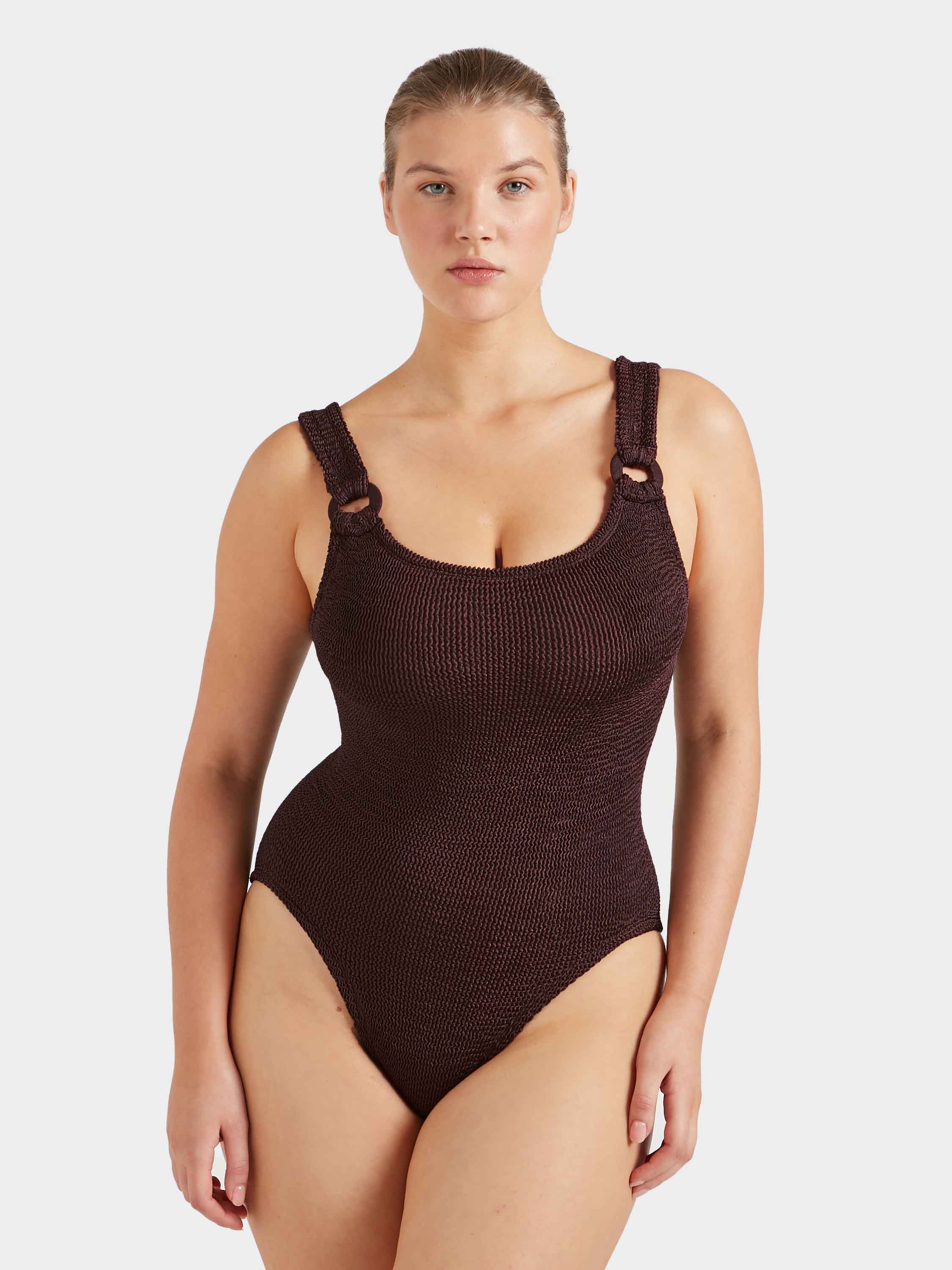 Domino Swim With Tonal Hoops - Metallic Chocolate
