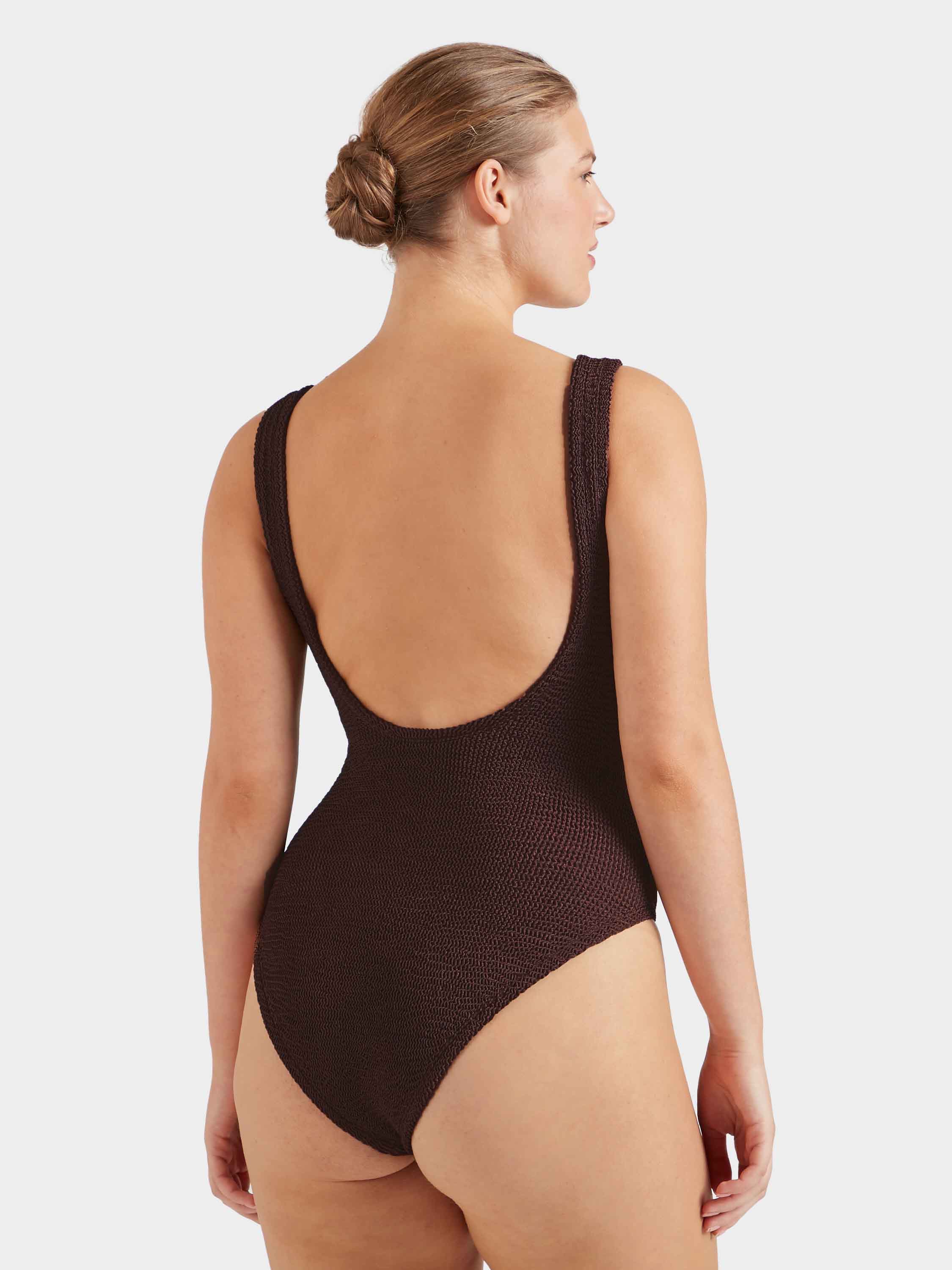 Domino Swim With Tonal Hoops - Metallic Chocolate
