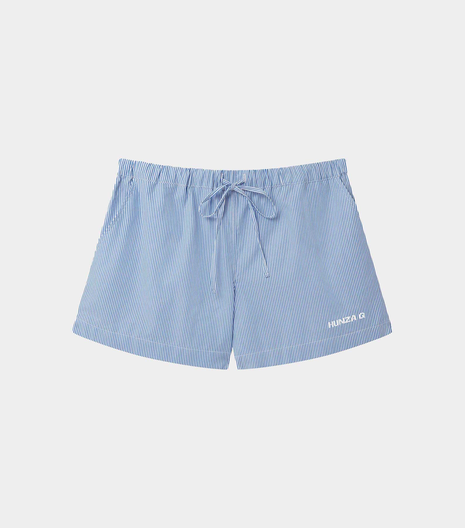 Embroidered Cotton Shorts - Blue Stripe