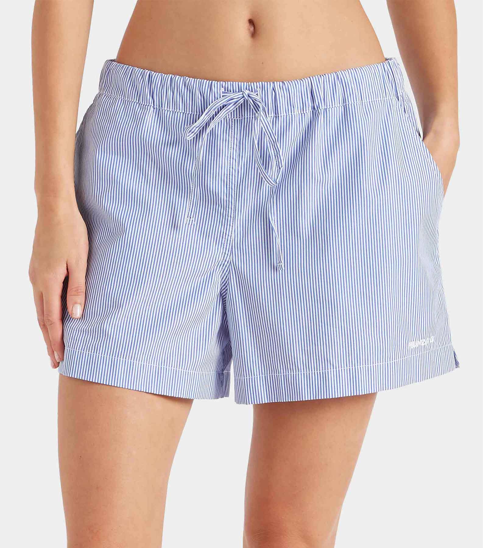 Embroidered Cotton Shorts - Blue Stripe