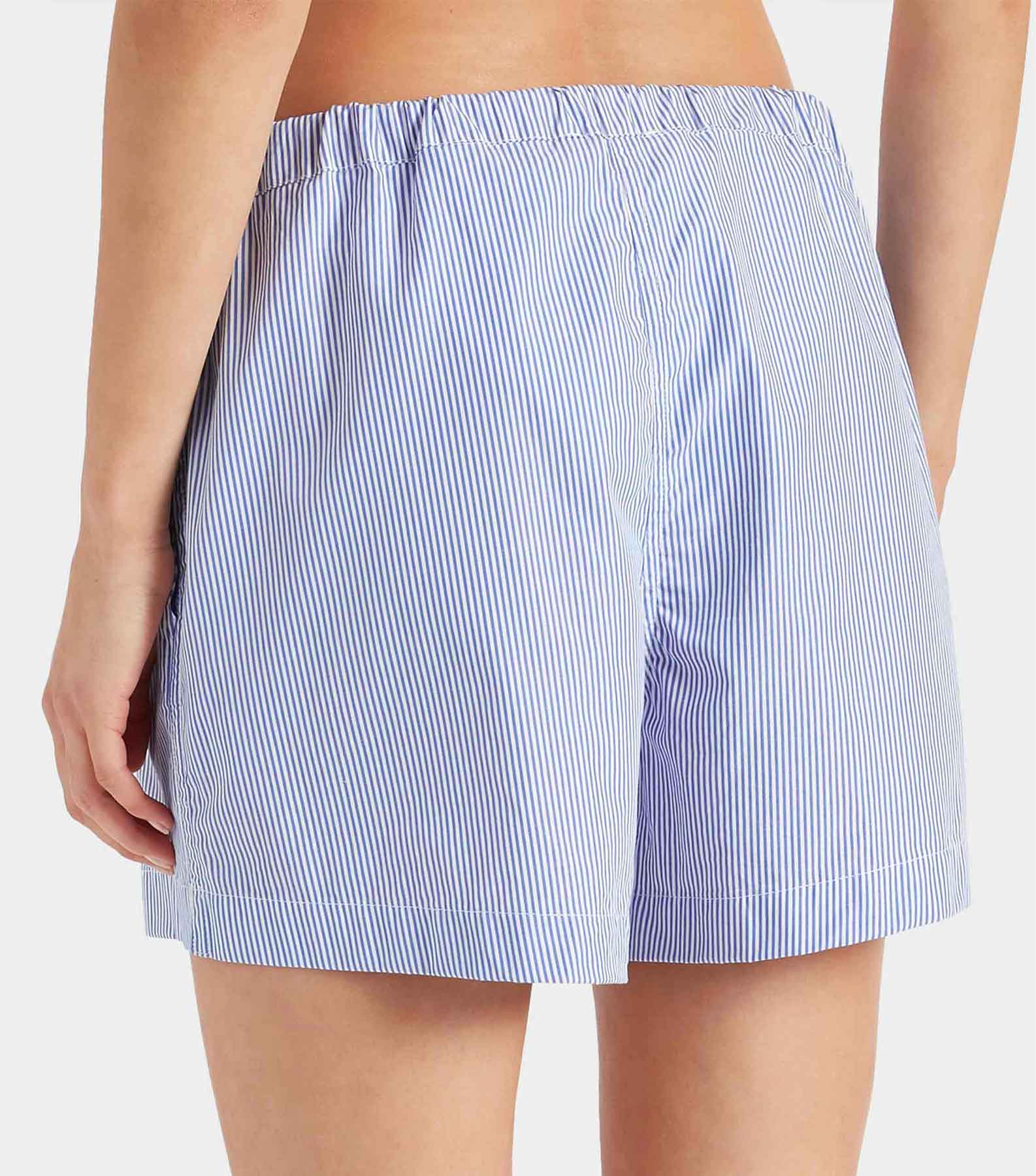 Embroidered Cotton Shorts - Blue Stripe