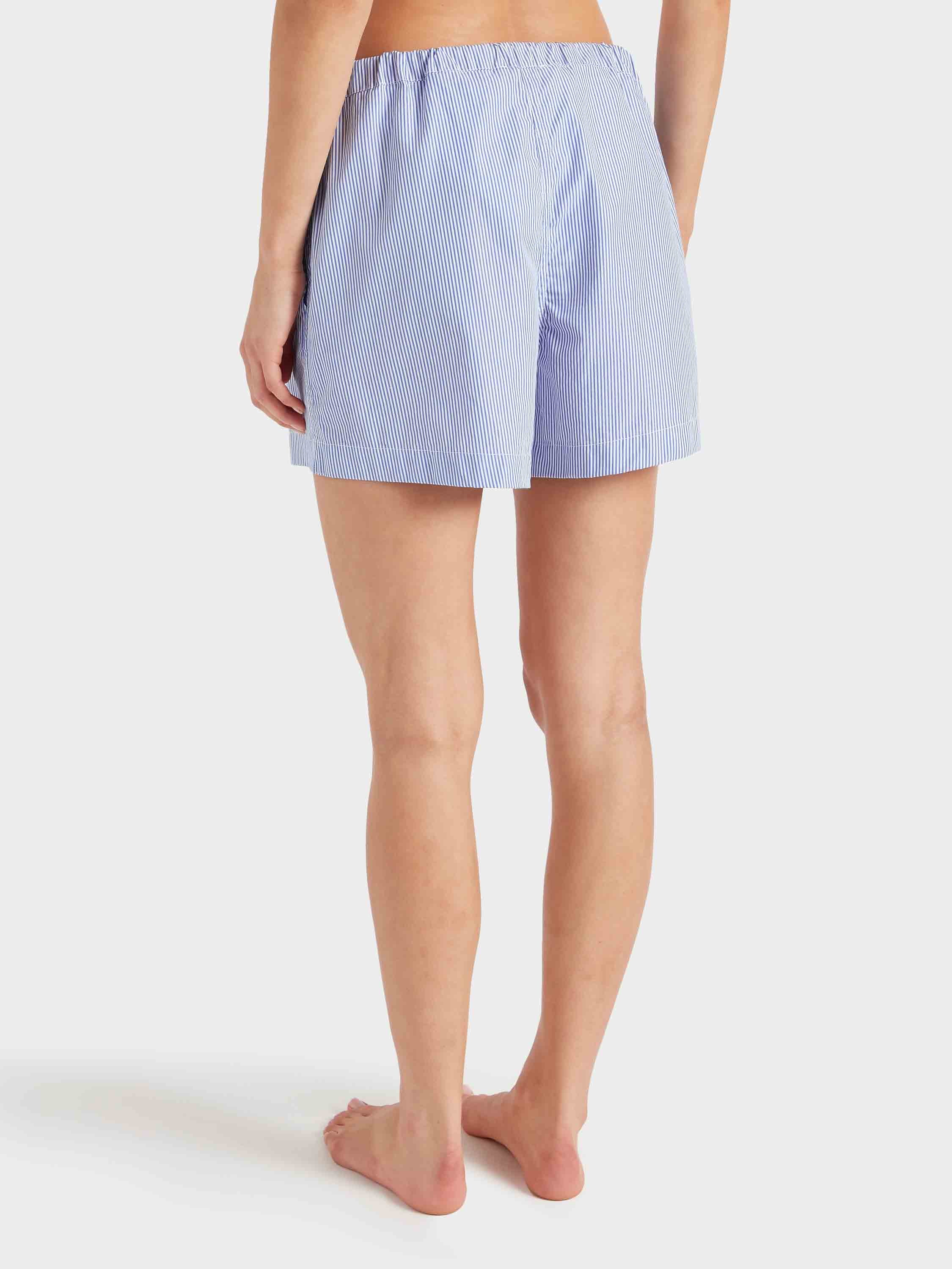 Embroidered Cotton Shorts - Blue Stripe