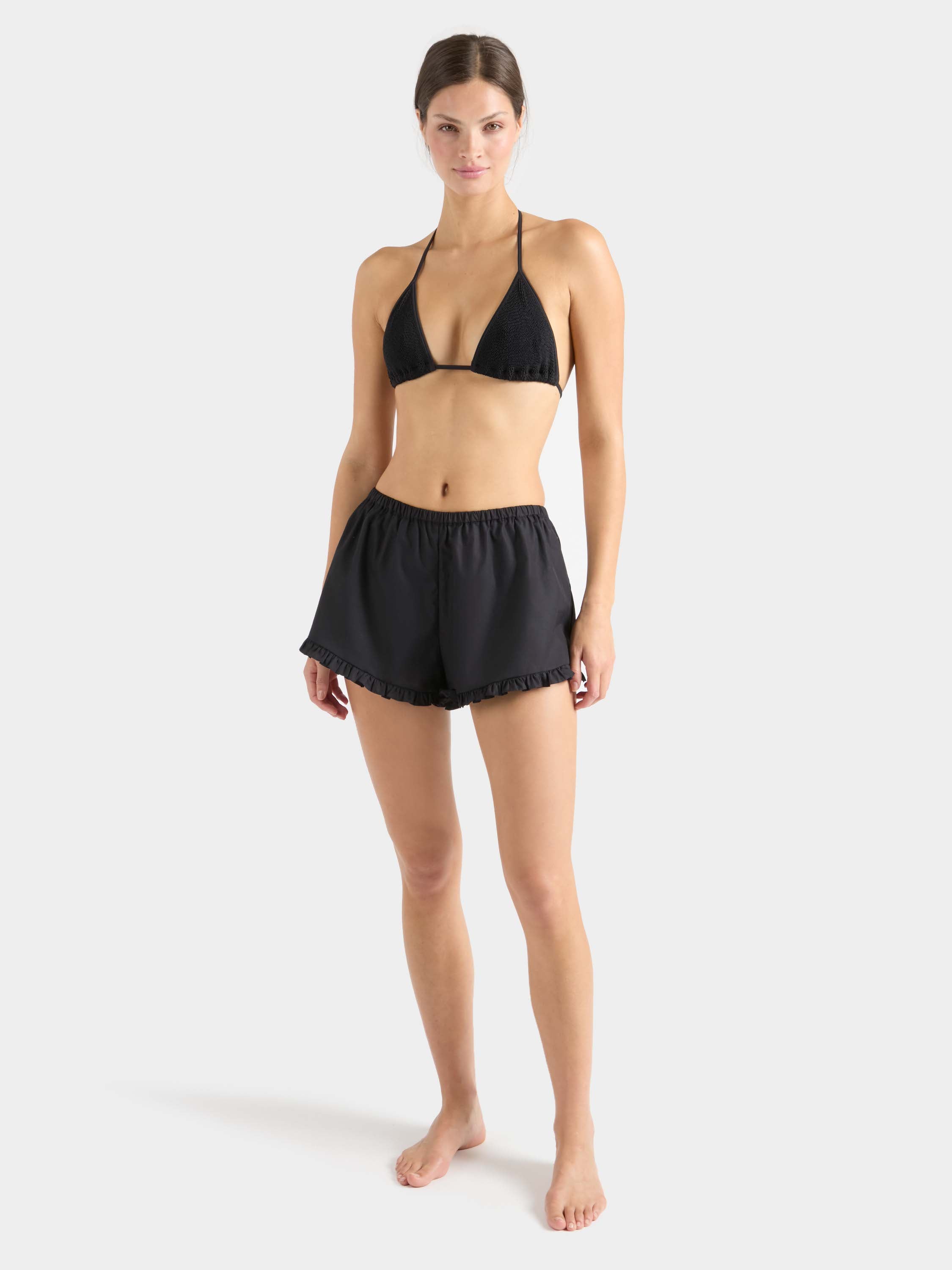 Frill Poplin Short - Black