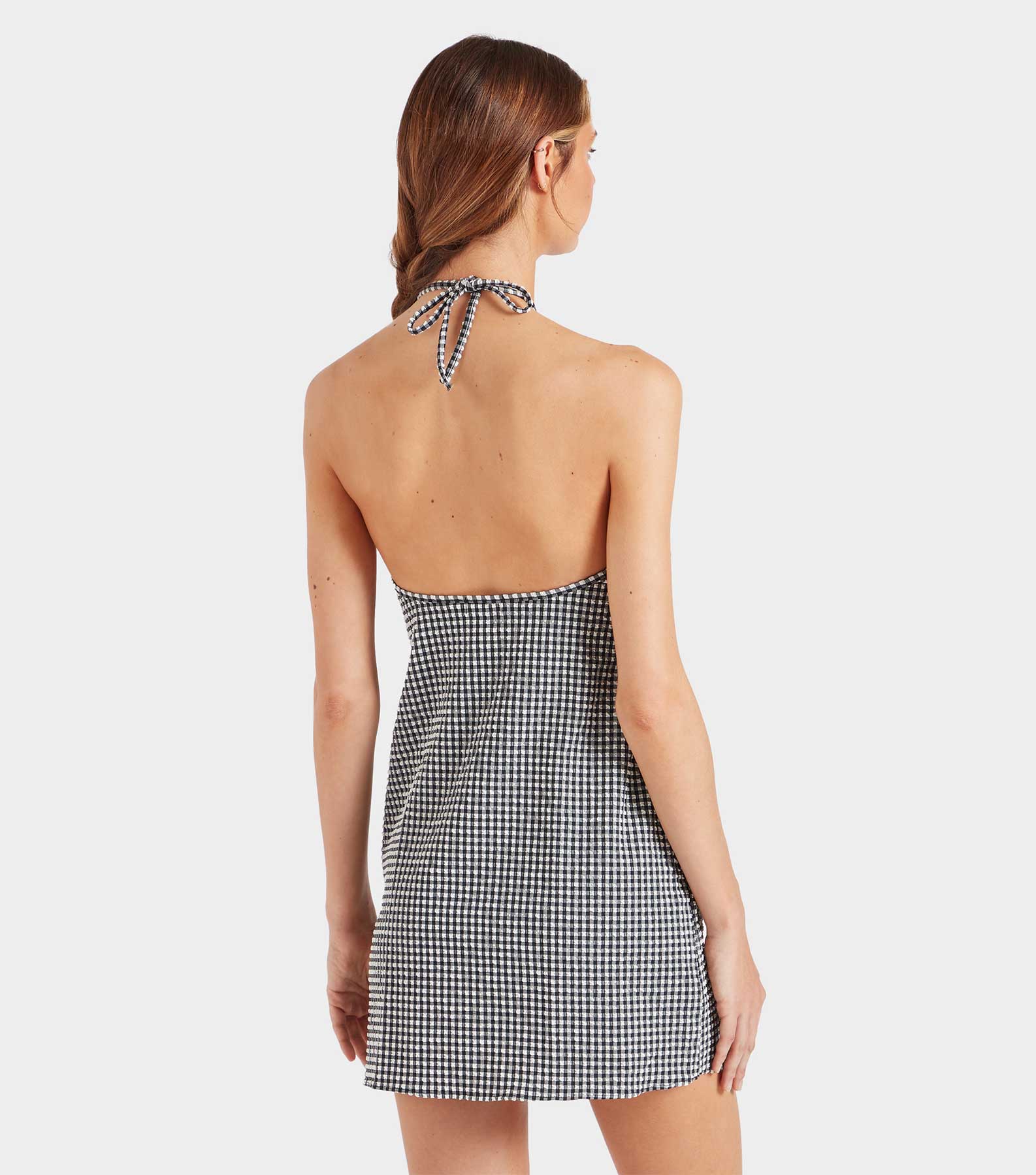 Gingham Seersucker Mini Dress - Black Gingham