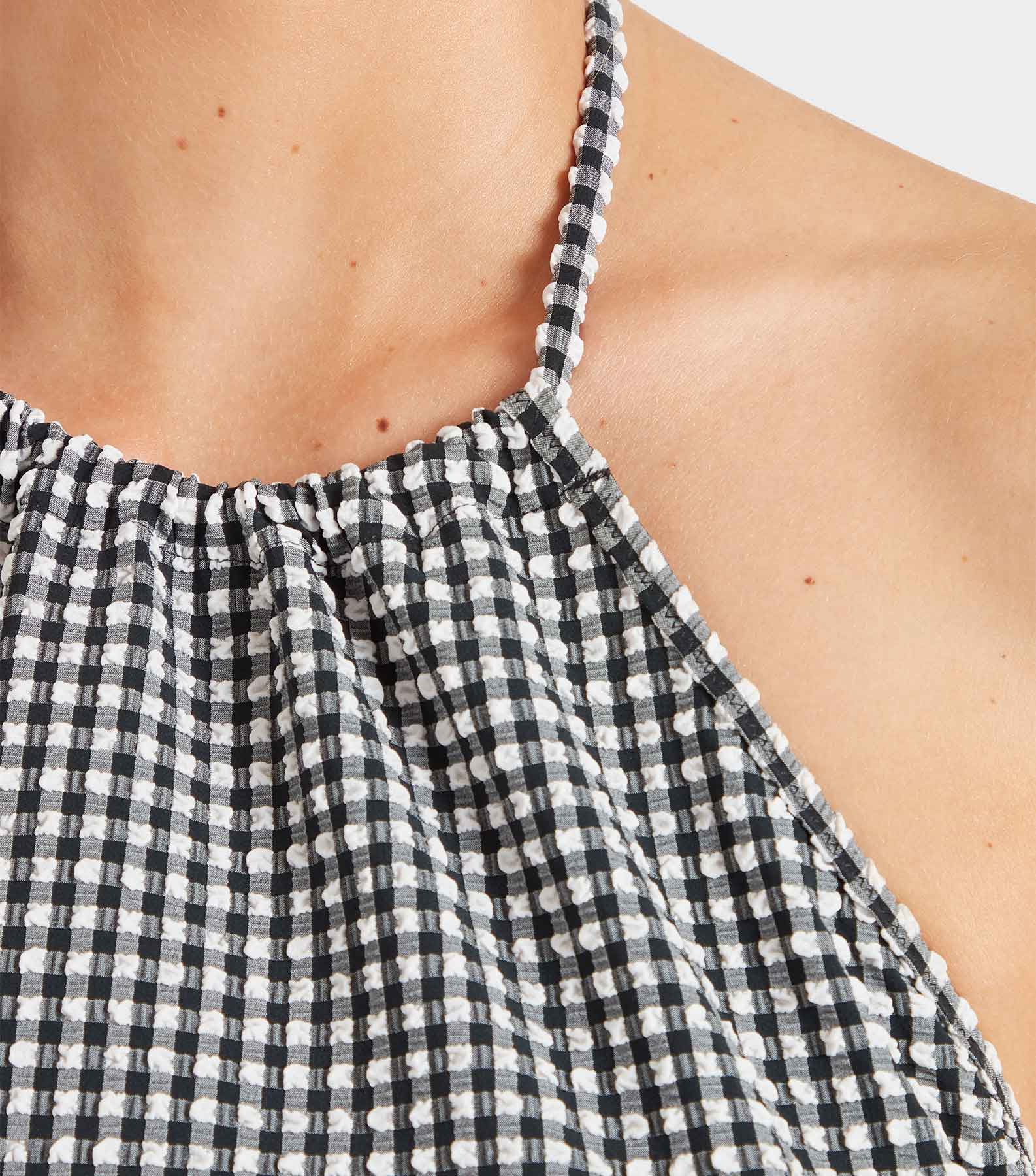 Gingham Seersucker Mini Dress - Black Gingham