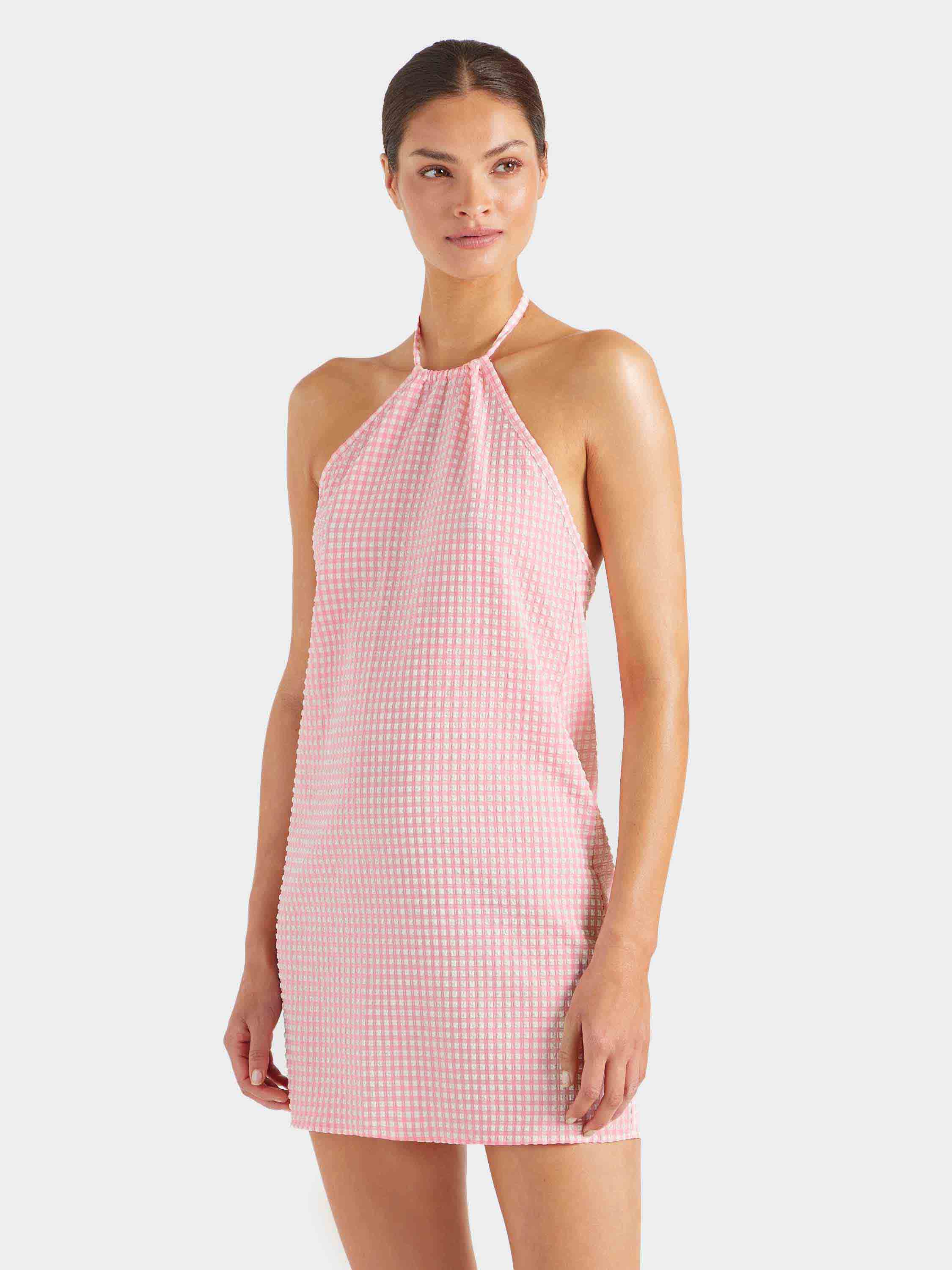 Gingham Seersucker Mini Dress - Milkshake Gingham