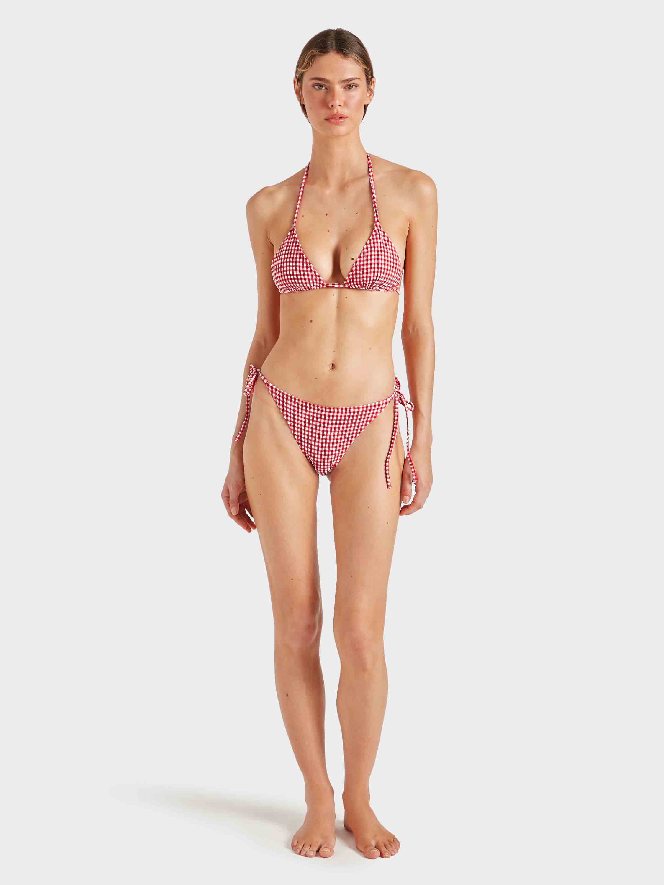 Gingham Seersucker Sabrina Bikini - Red Gingham