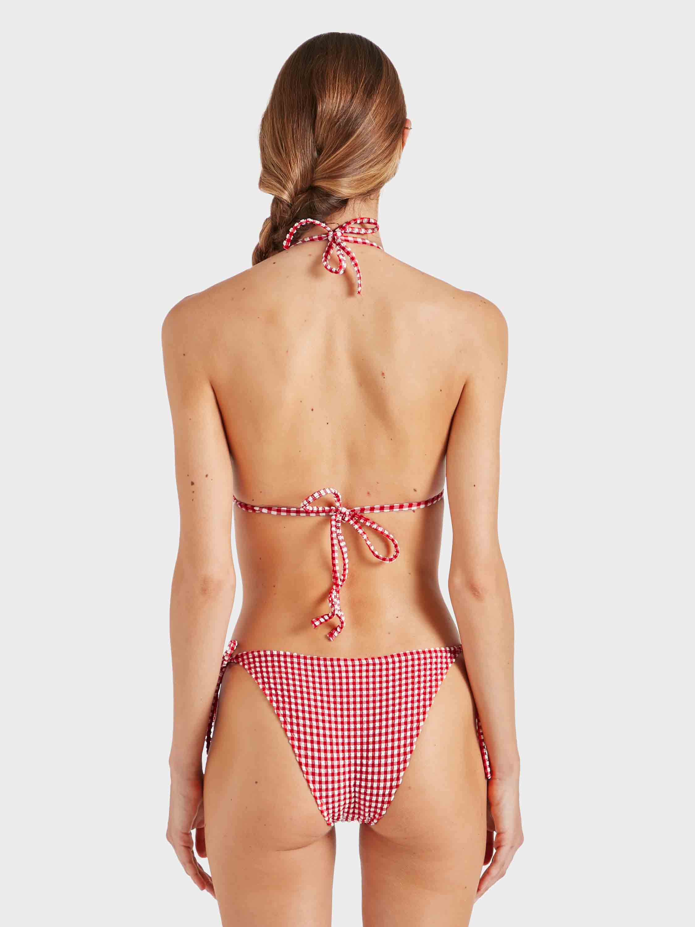 Gingham Seersucker Sabrina Bikini - Red Gingham