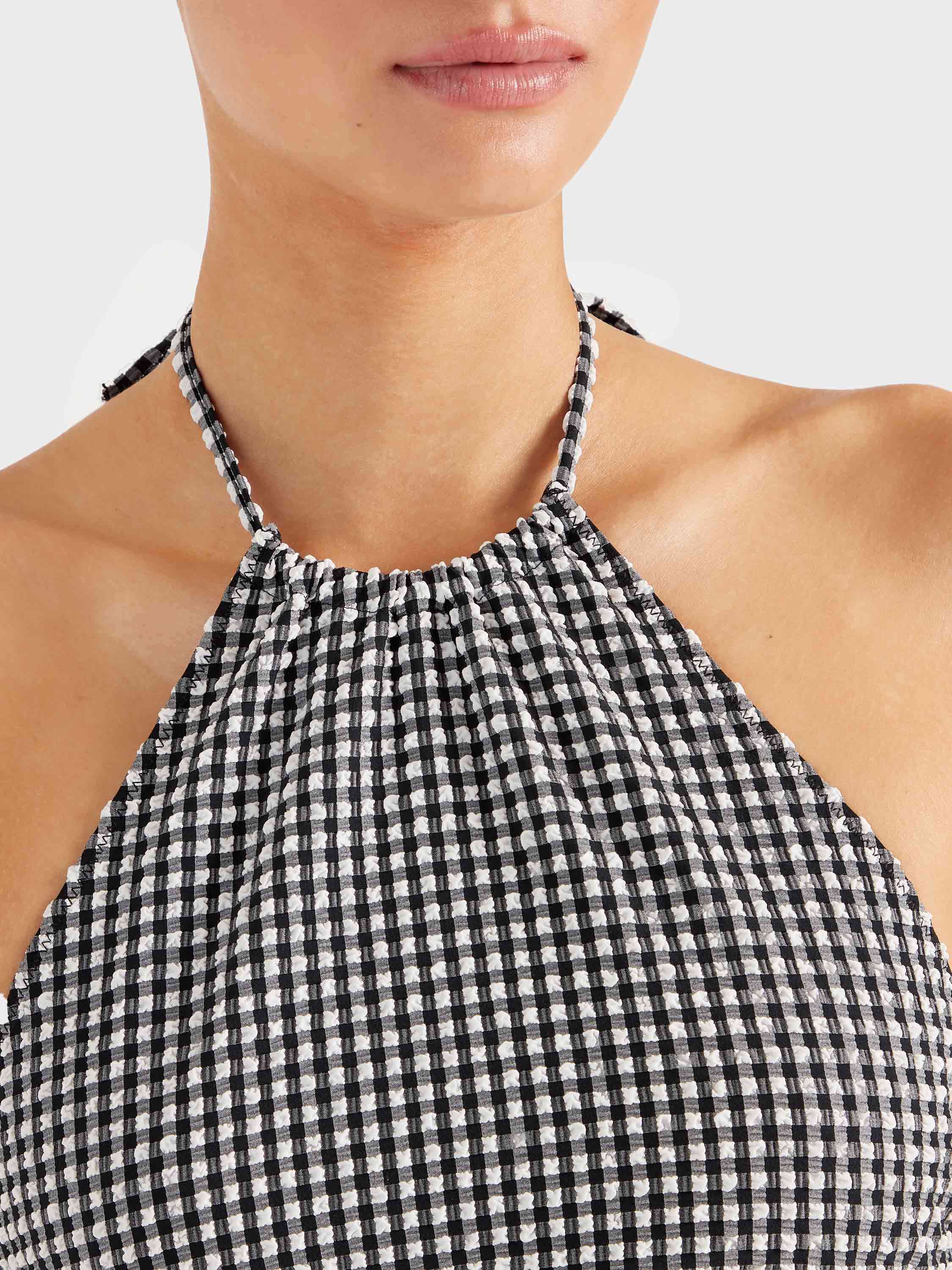 Gingham Seersucker Halter Top - Black Gingham