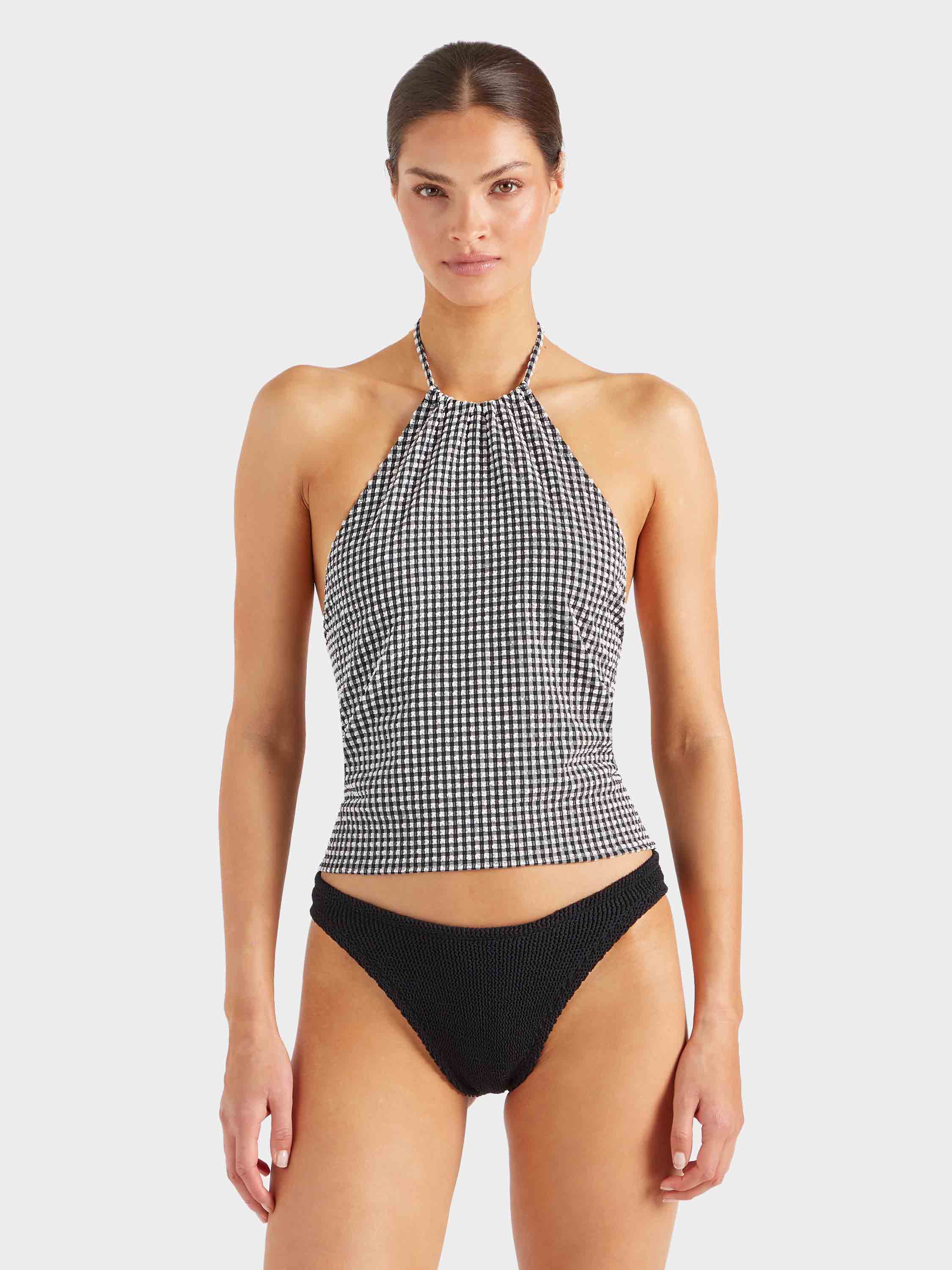 Gingham Seersucker Halter Top - Black Gingham