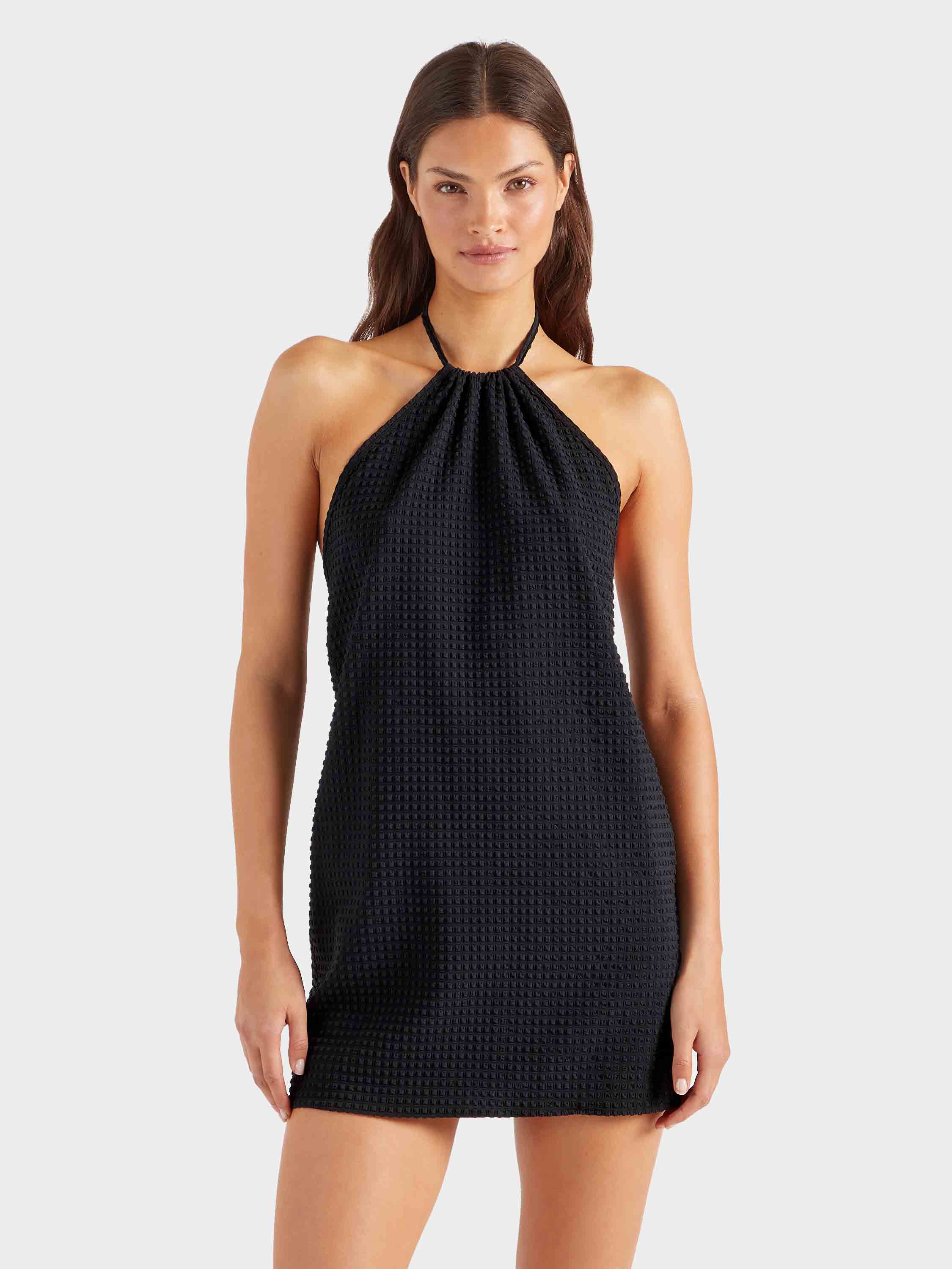 Seersucker Mini Dress - Black