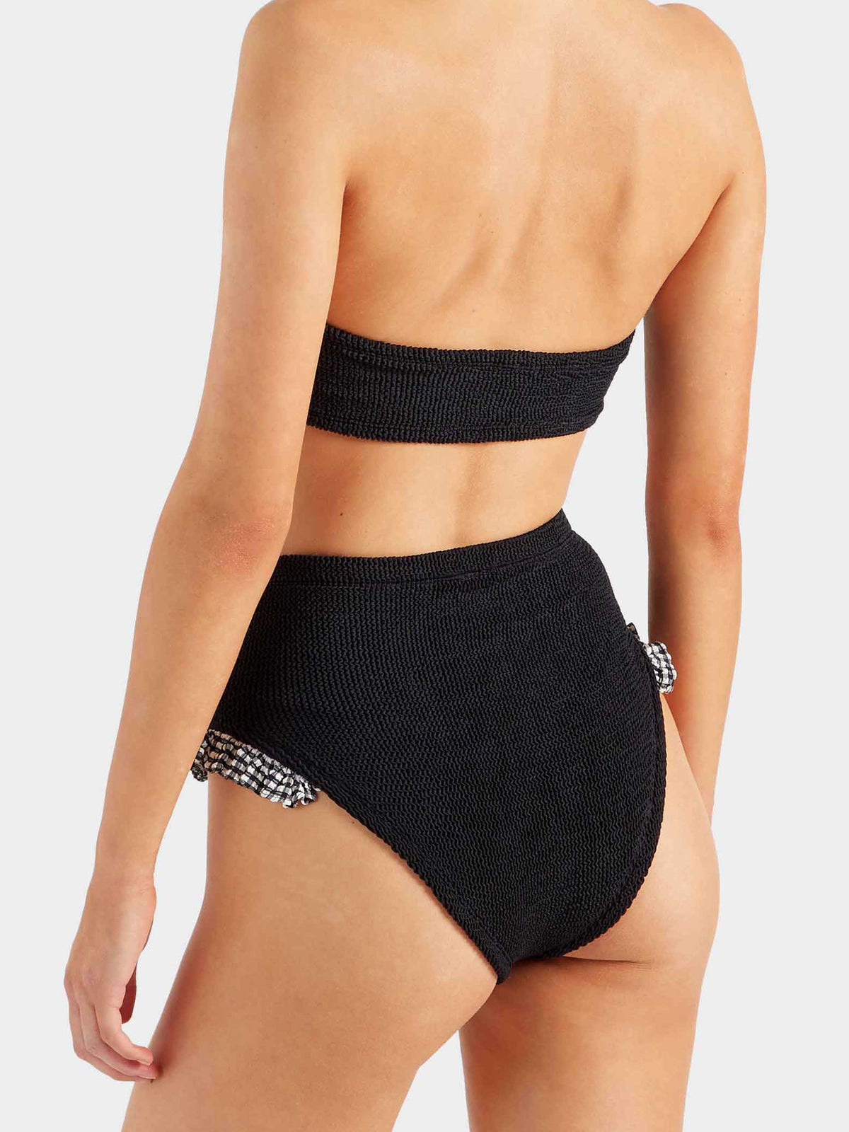 High Waist Bikini Bottom - Black Gingham