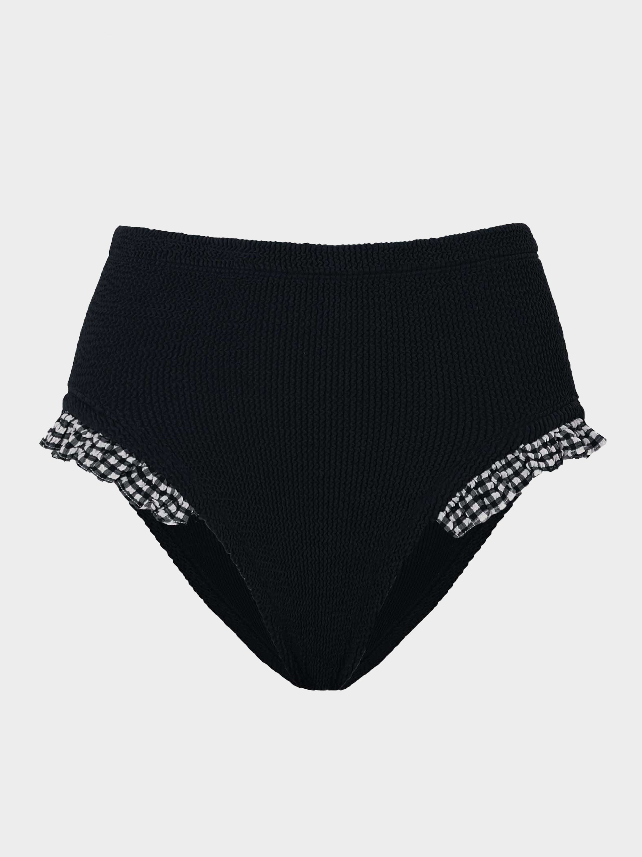 High Waist Bikini Bottom - Black Gingham
