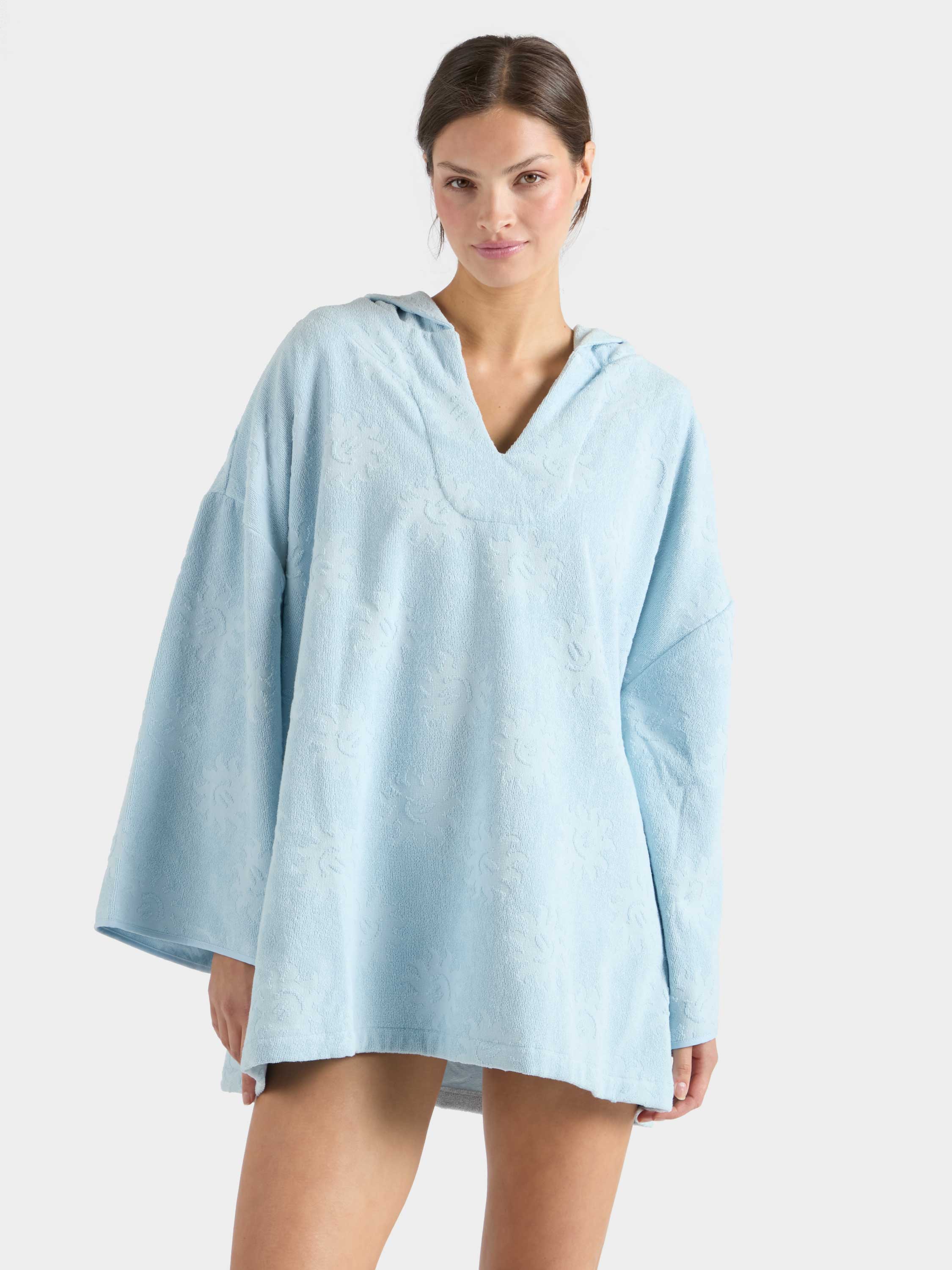 Sunny Towelling Hooded Poncho - Ice Blue