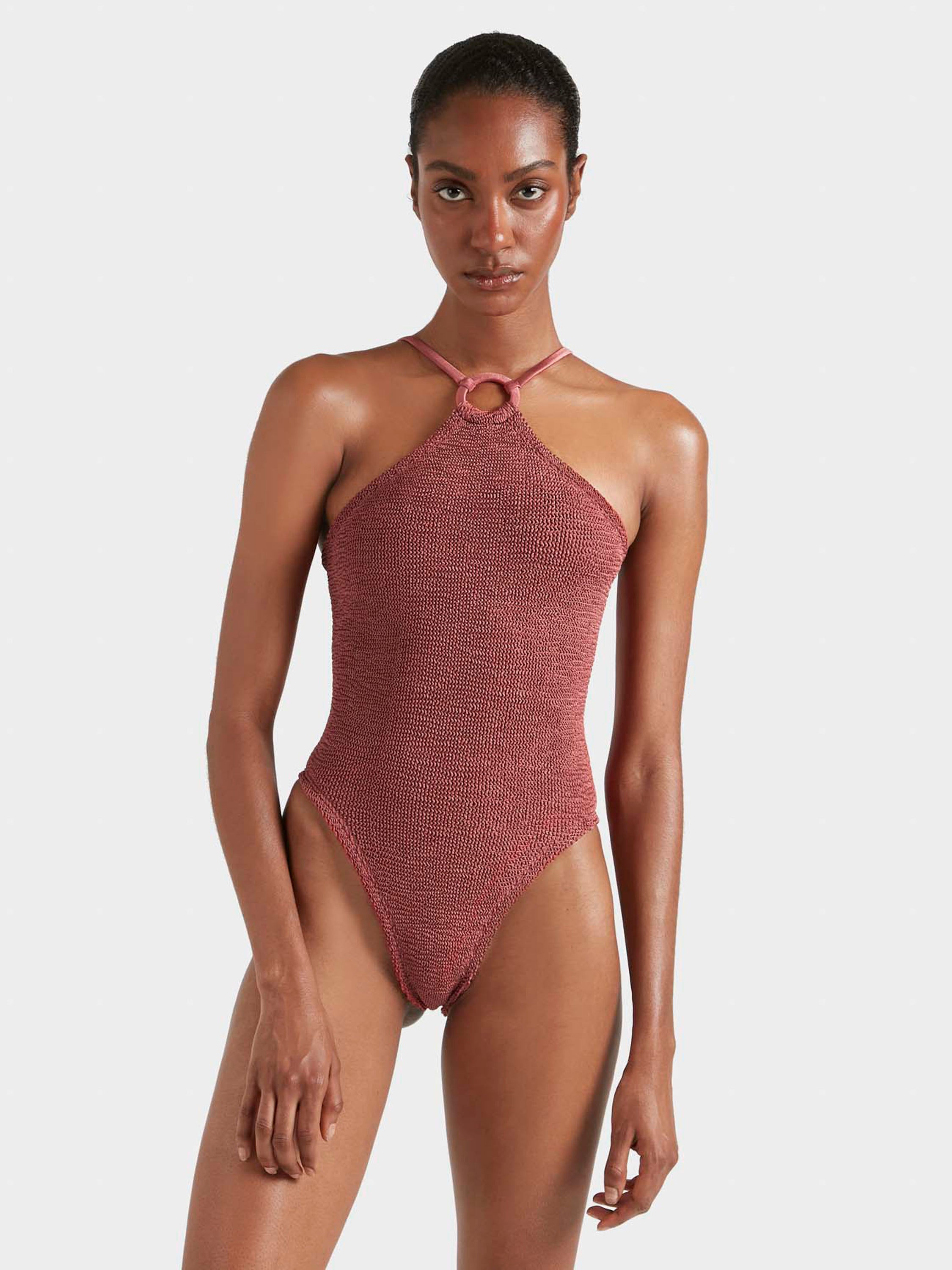 Jasmine Swim With Tonal Hoop - Metallic Rosewood