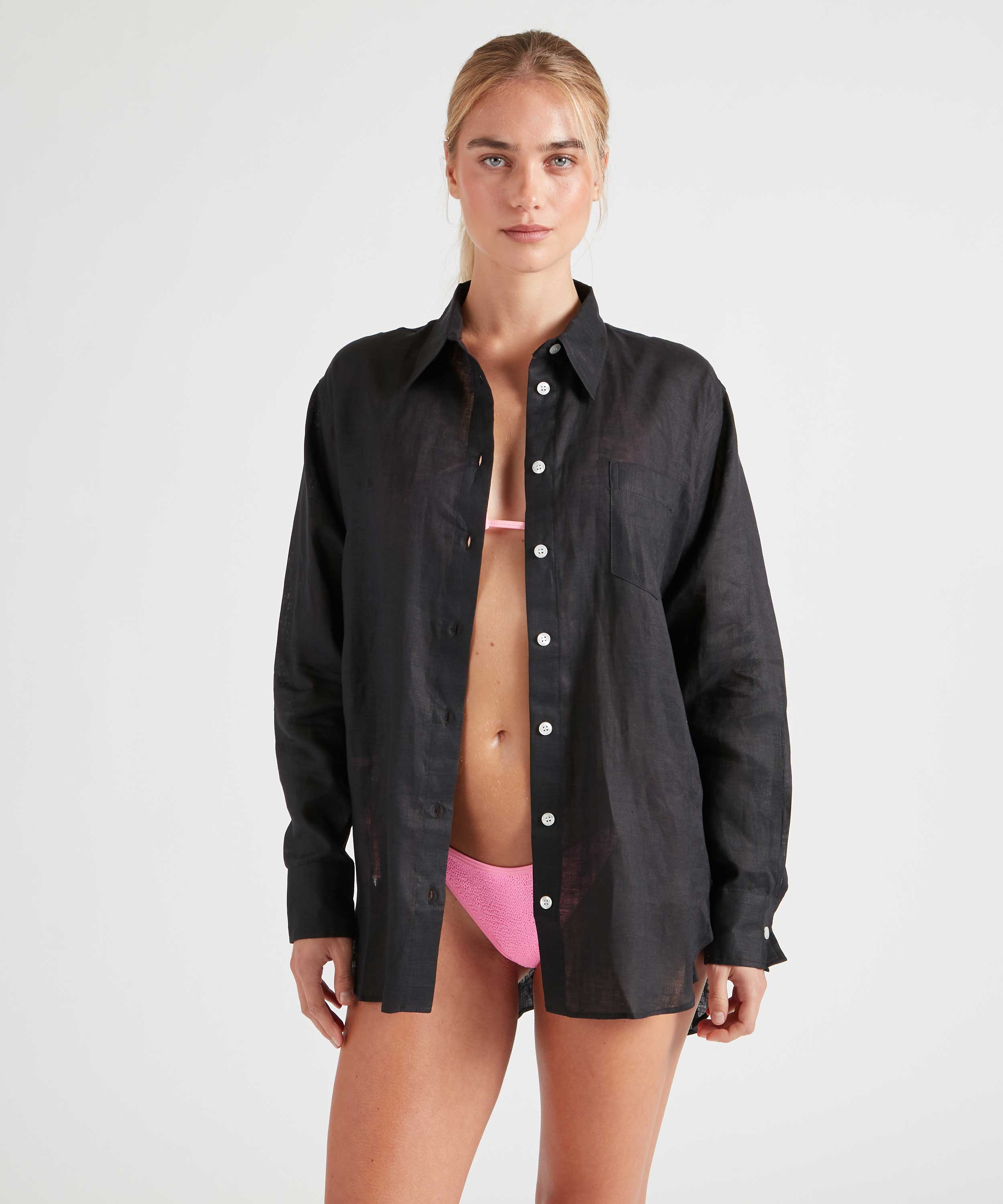 Linen Oversized Shirt - Black