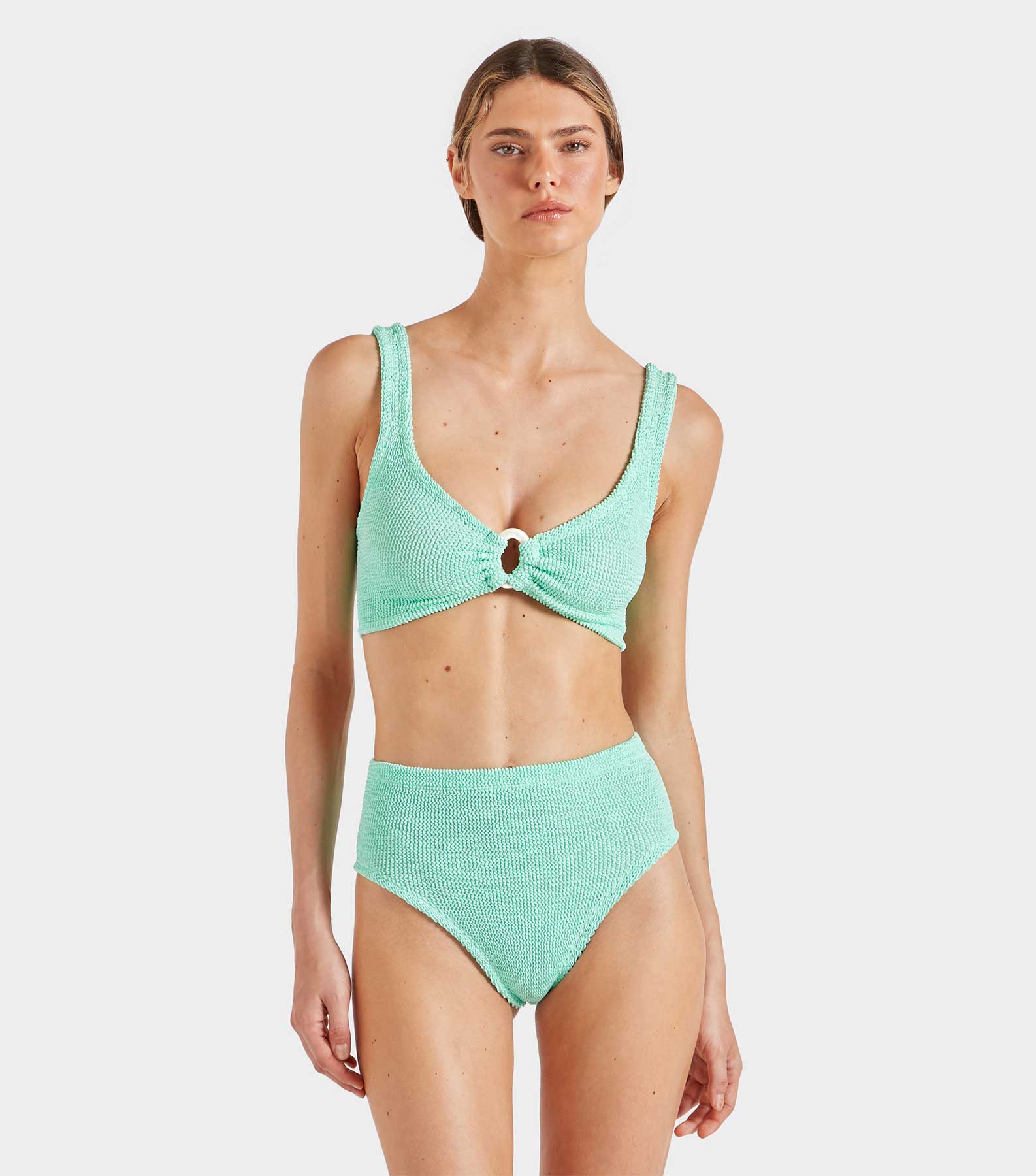 Nadine Bikini With Pearly Hoop - Metallic Mint