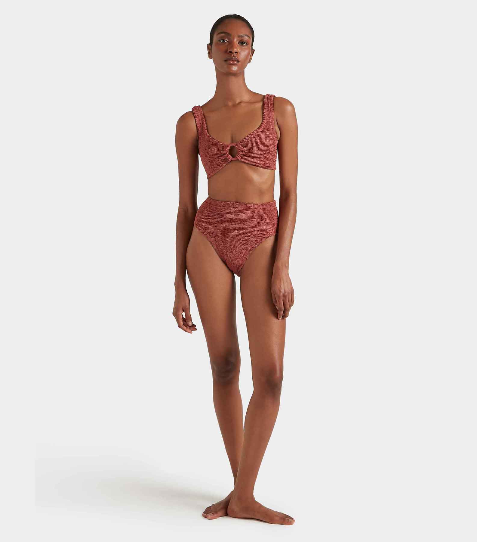 Nadine Bikini With Tonal Hoops - Metallic Rosewood