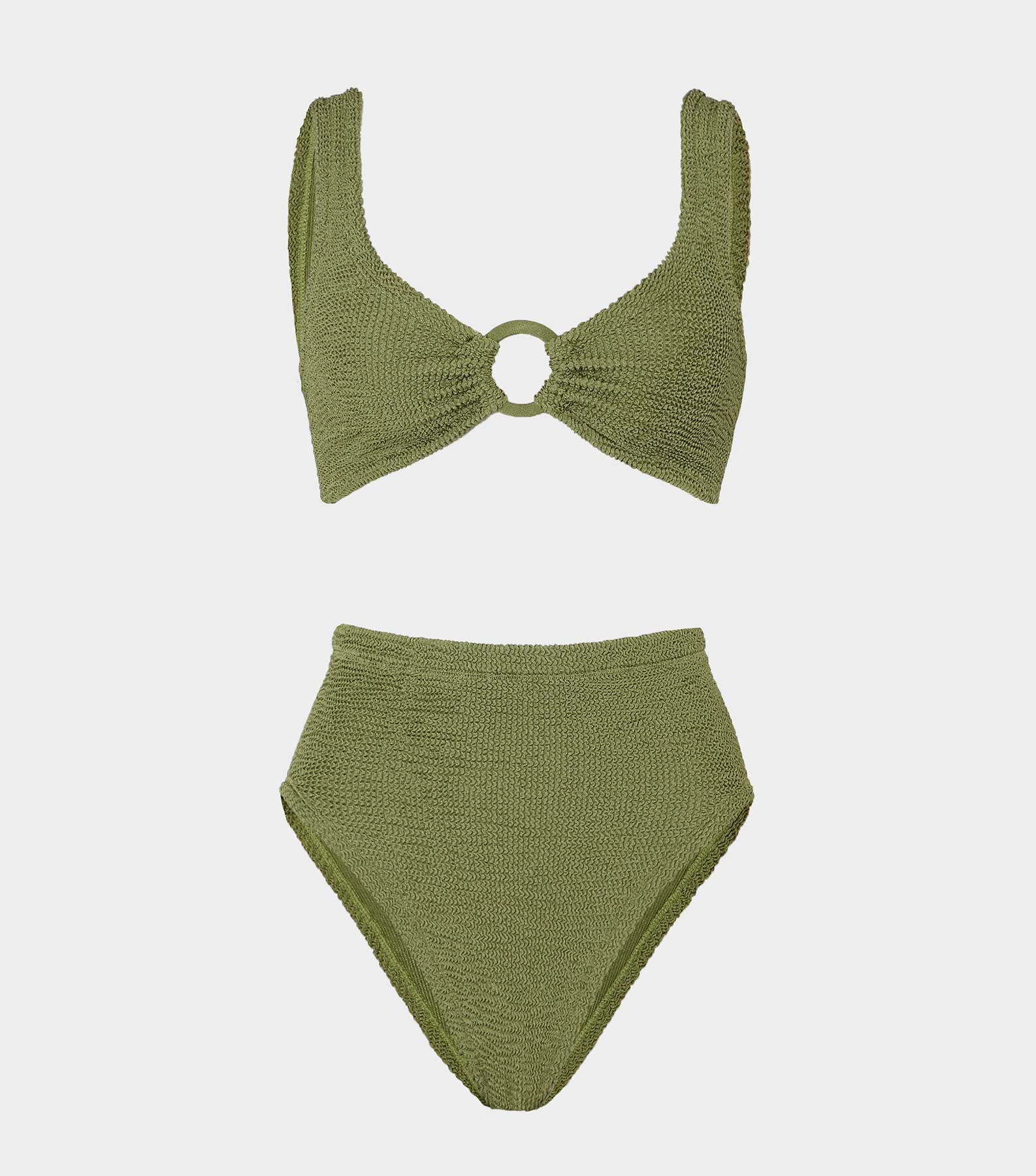 Nadine Bikini With Tonal Hoops - Metallic Moss
