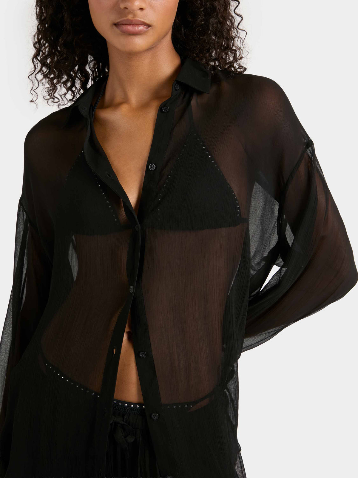 Oversized Shirt Sheer - Black