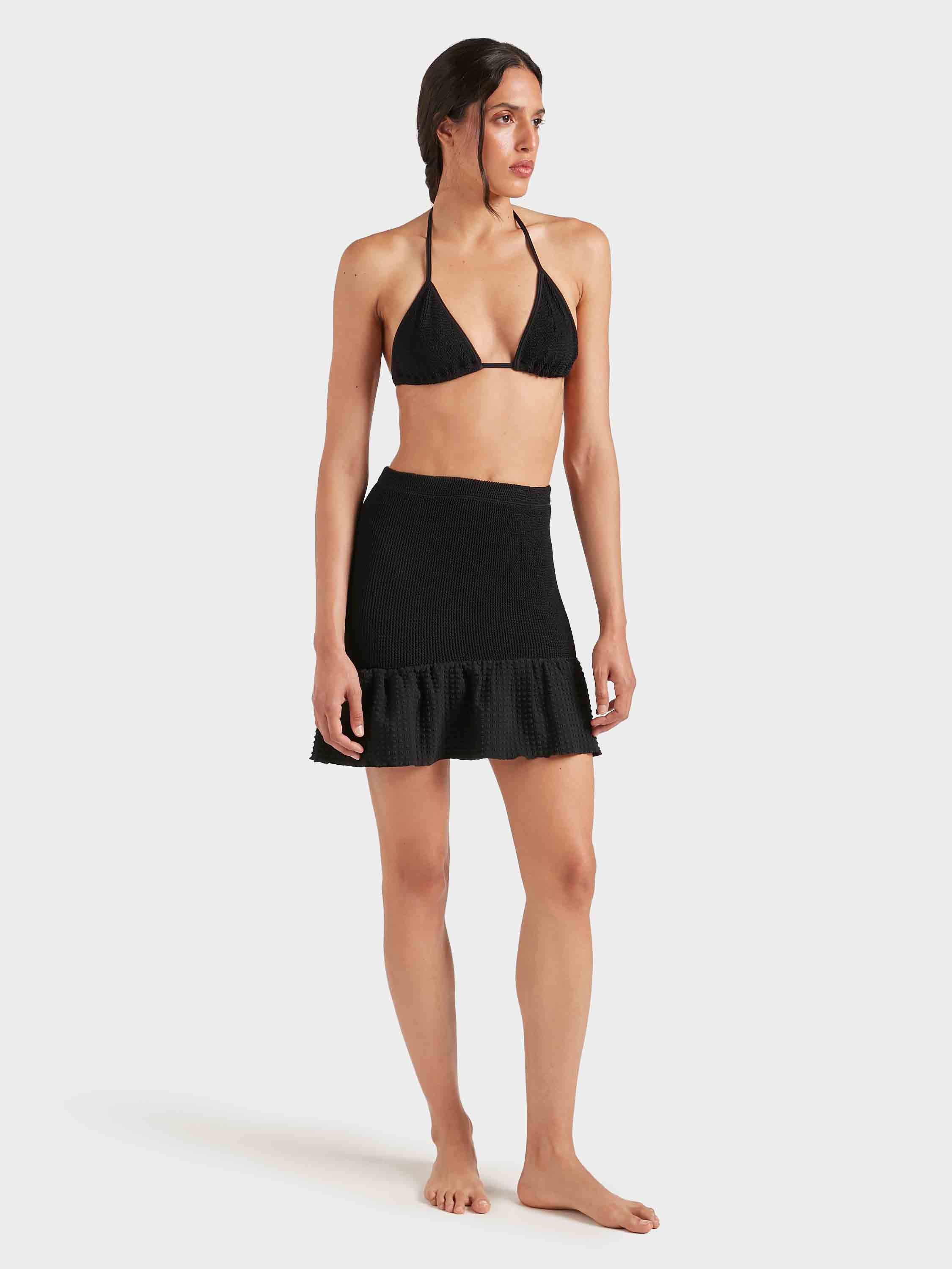 Peplum Seersucker Swimskirt/Tube Top - Black