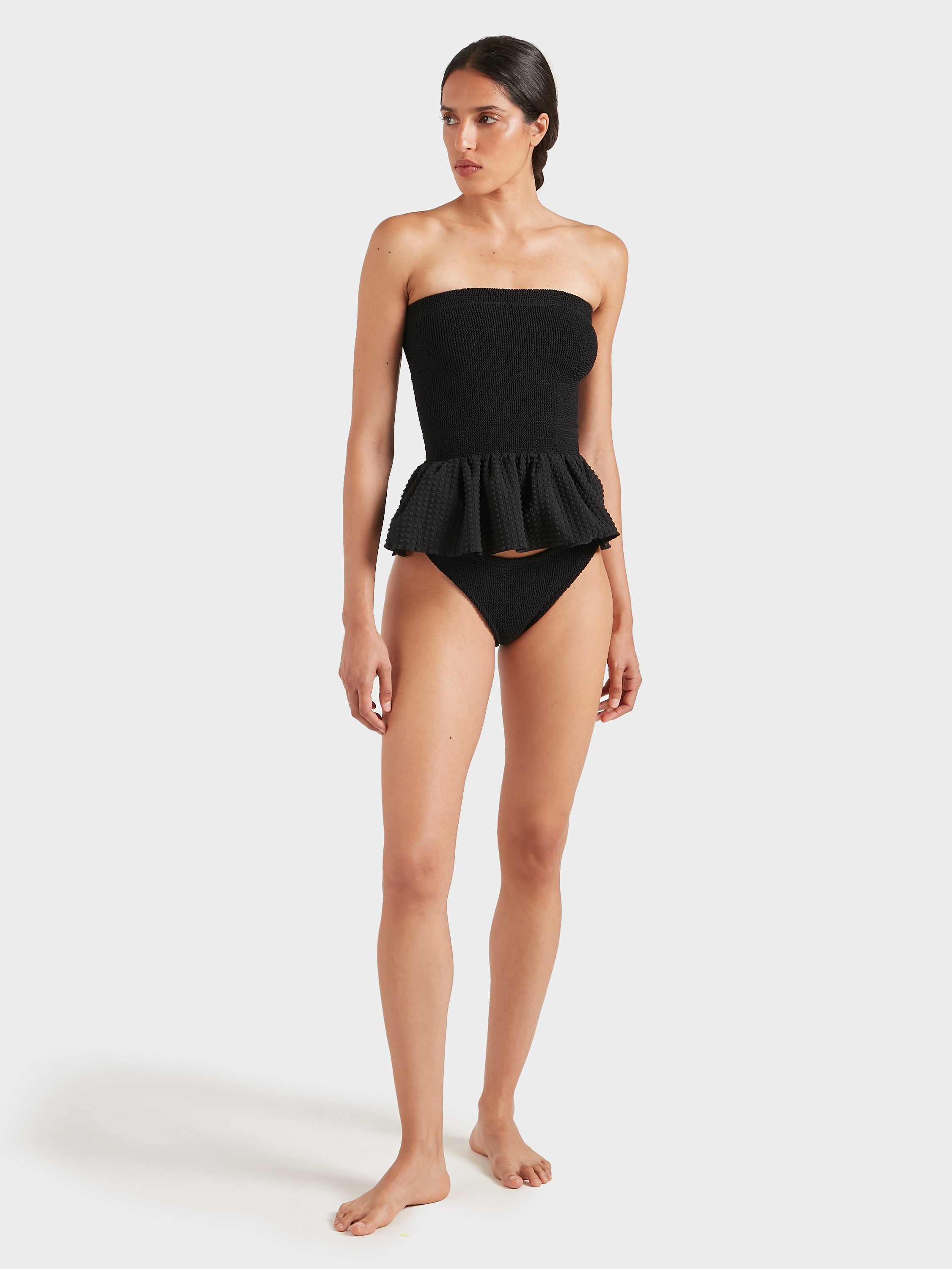 Peplum Seersucker Swimskirt/Tube Top - Black