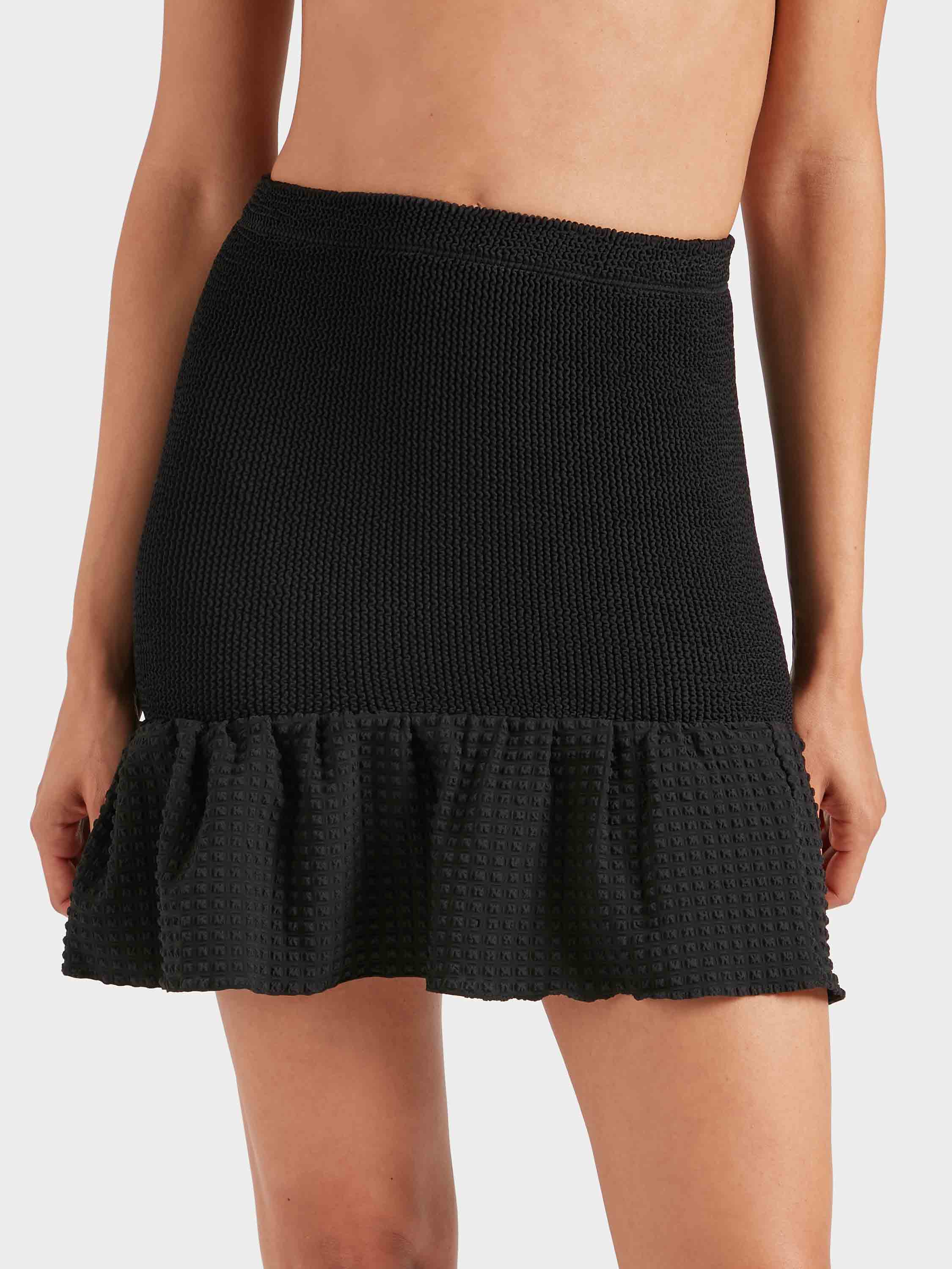 Peplum Seersucker Swimskirt/Tube Top - Black
