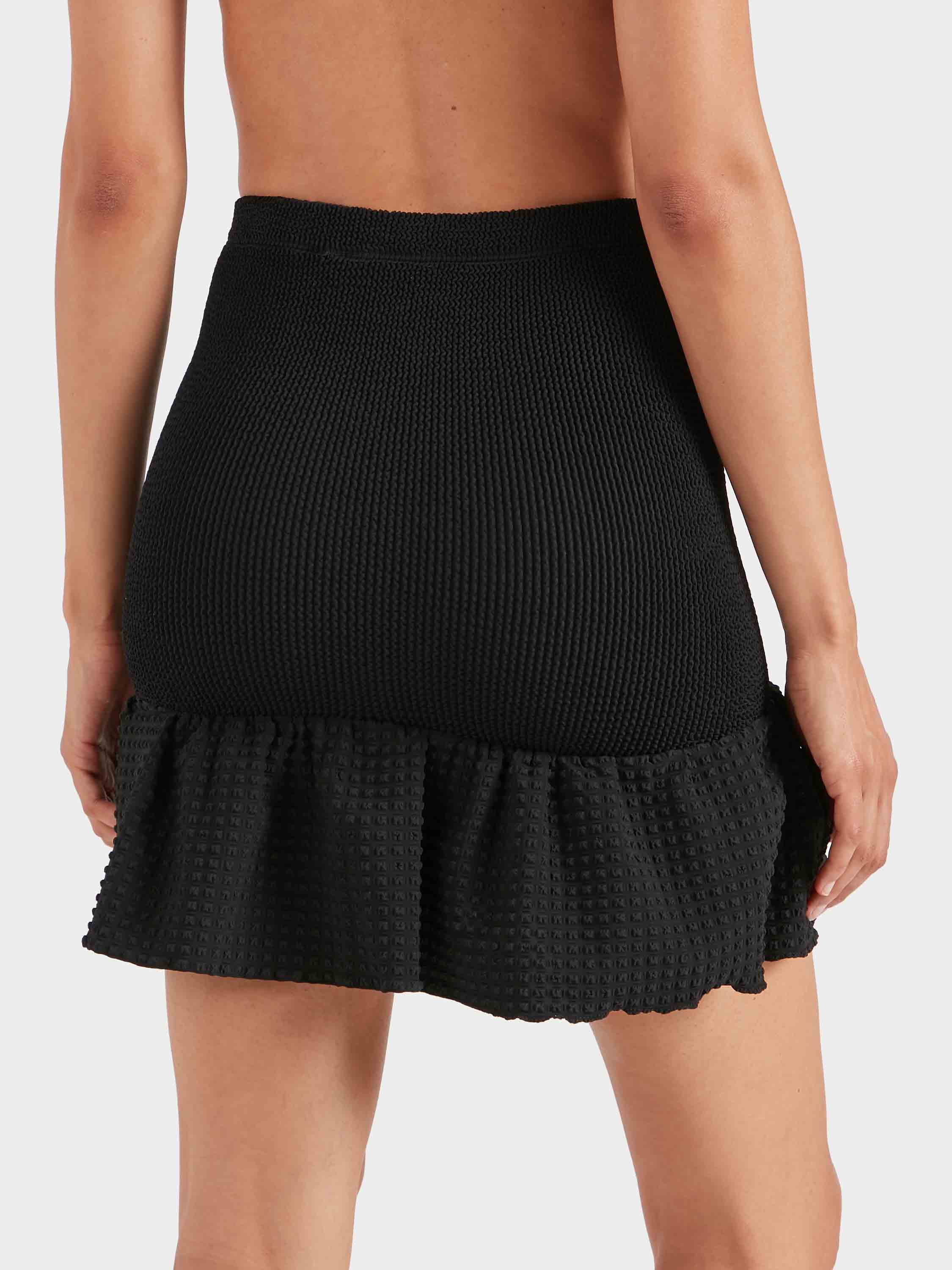 Peplum Seersucker Swimskirt/Tube Top - Black