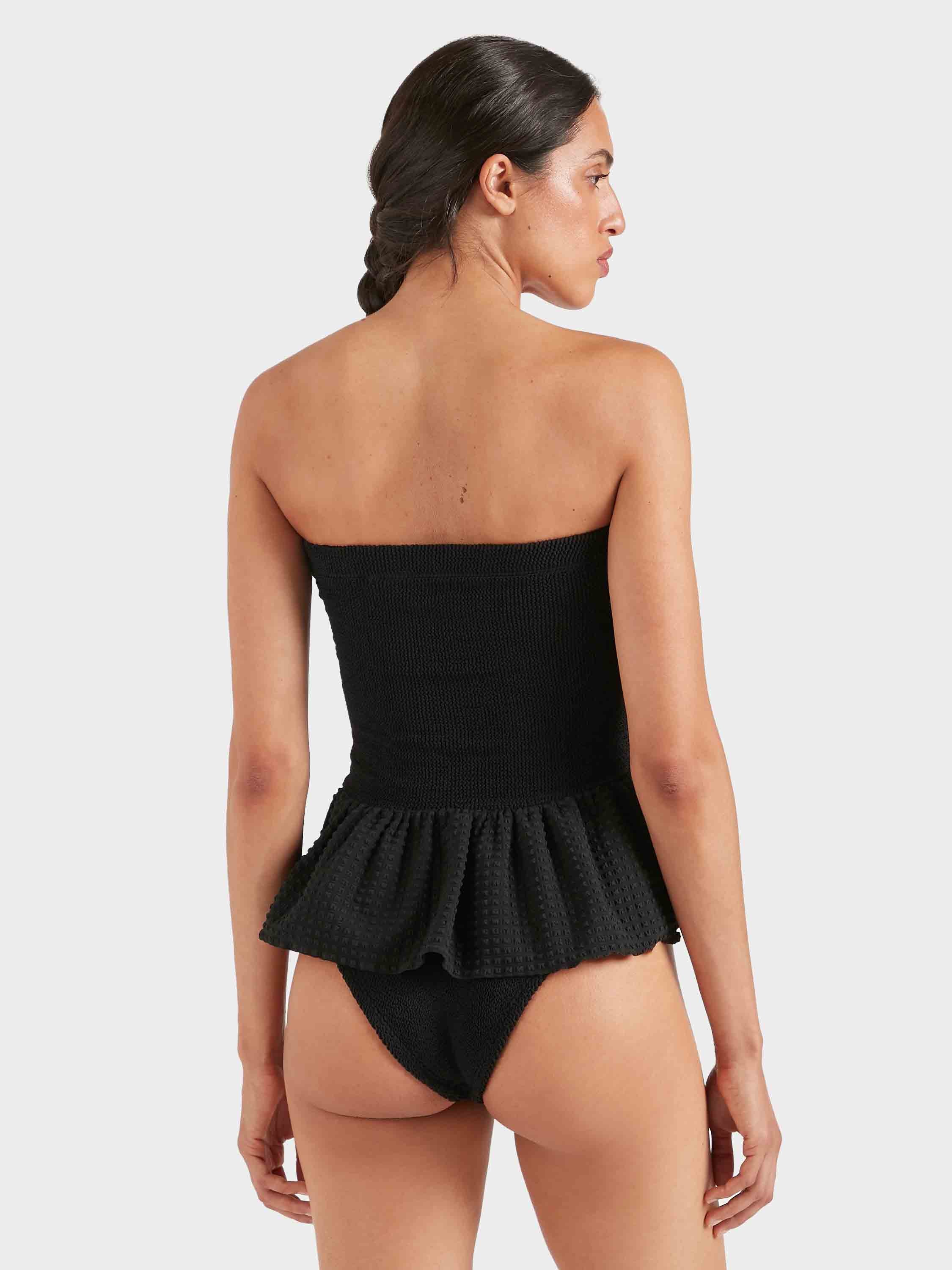 Peplum Seersucker Swimskirt/Tube Top - Black