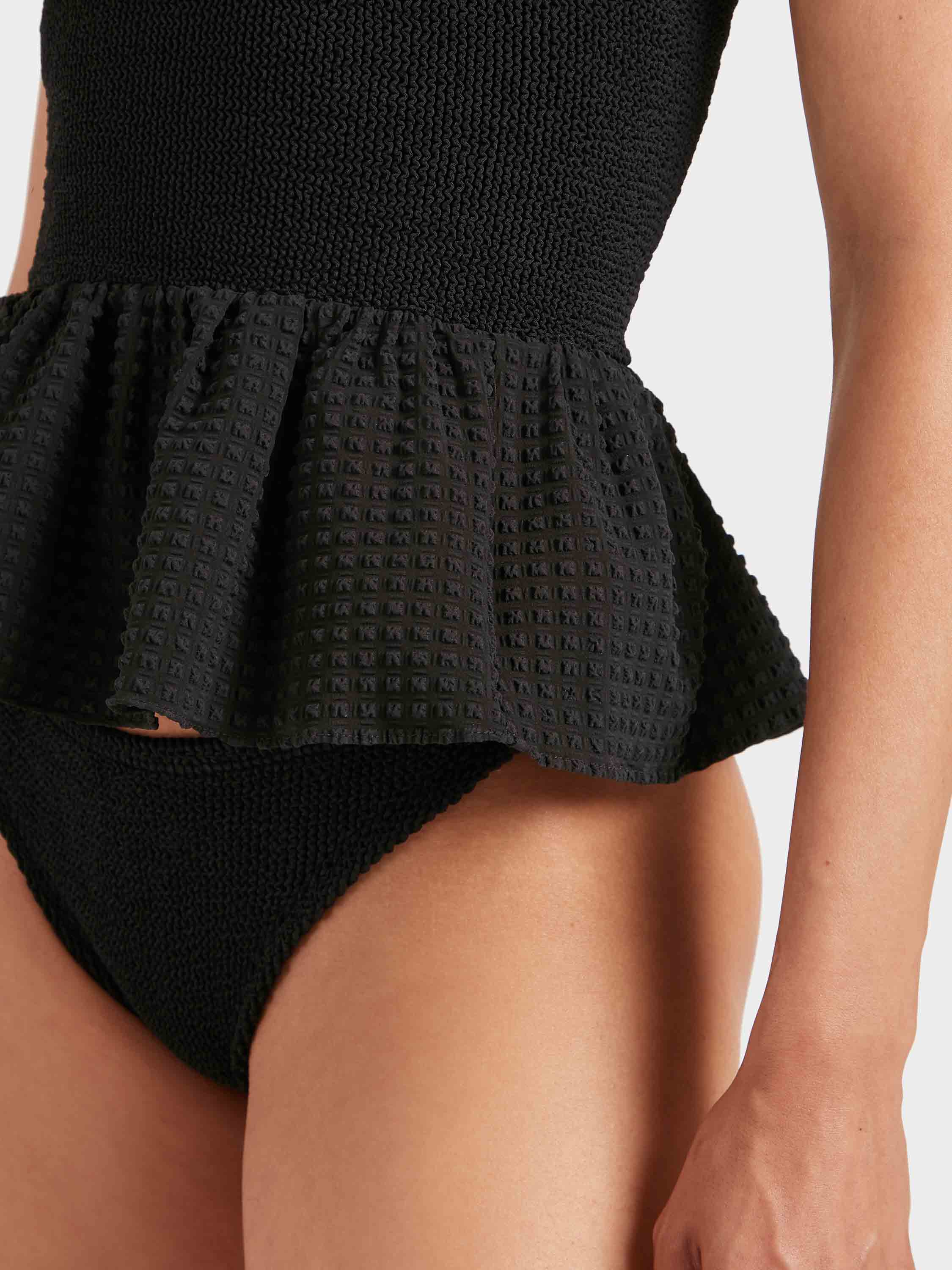 Peplum Seersucker Swimskirt/Tube Top - Black