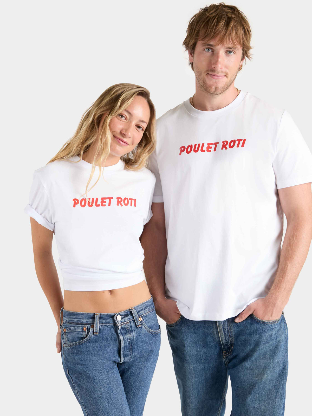 Unisex "Poulet Roti" Slogan Tee - White