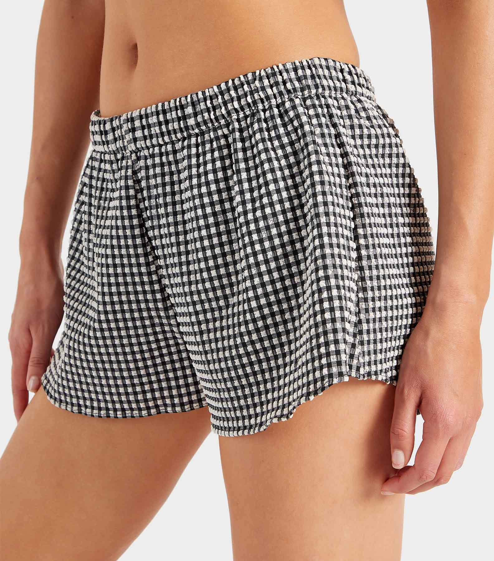 Gingham Seersucker Runner Shorts - Black Gingham
