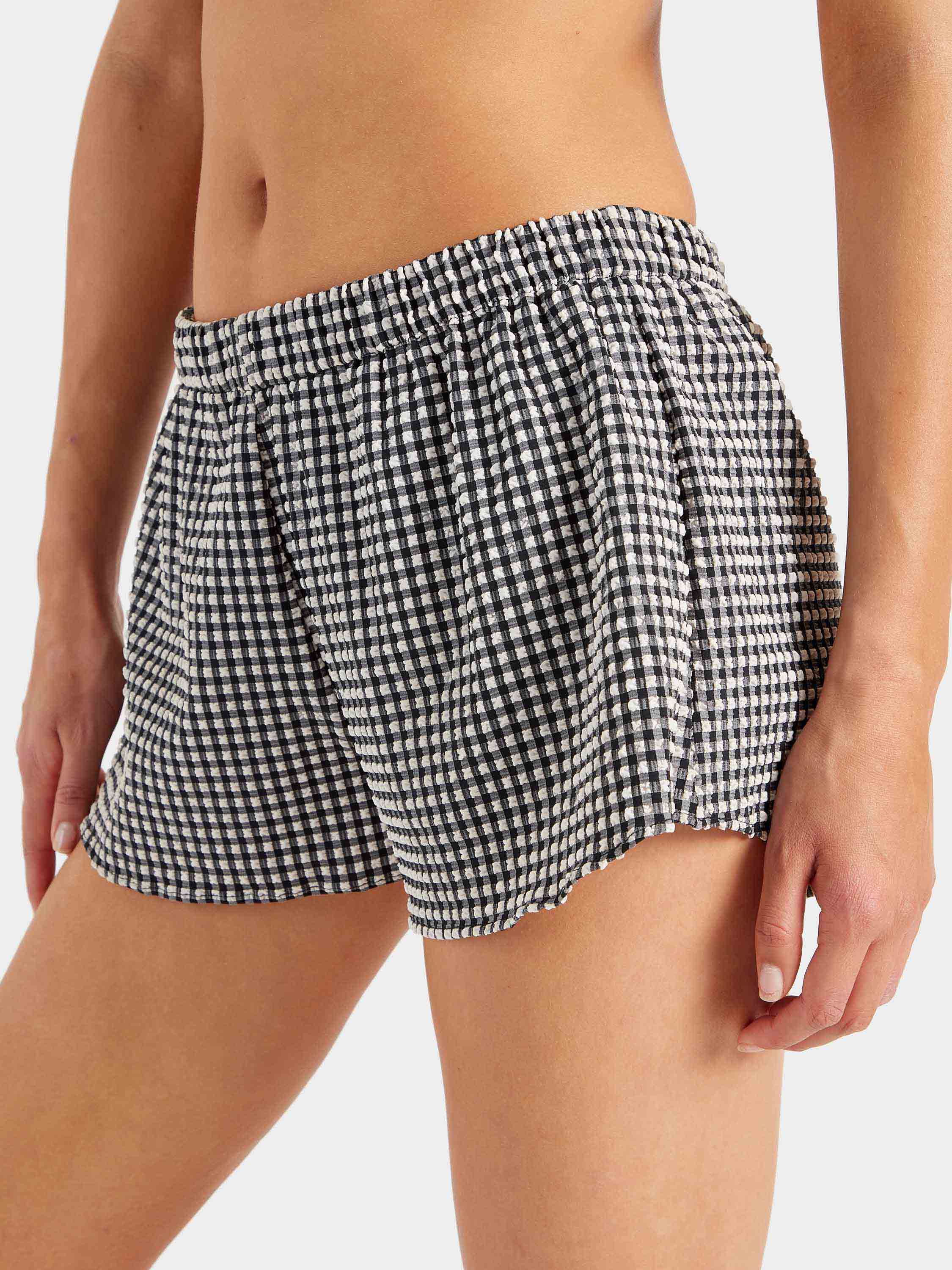Gingham Seersucker Swim Shorts - Black Gingham