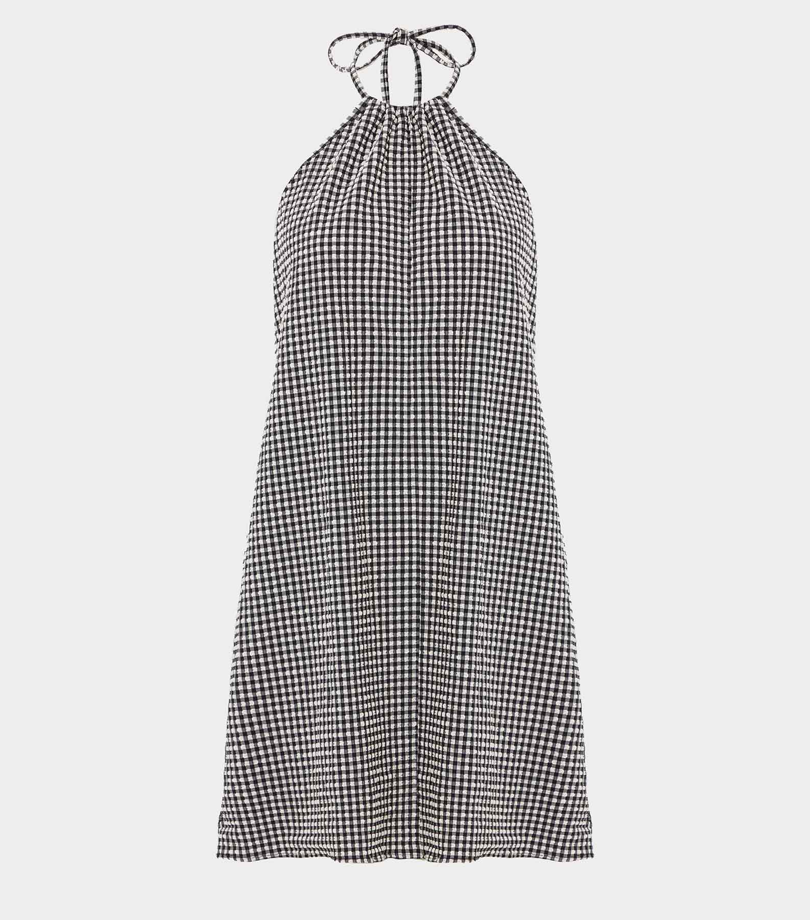 Gingham Seersucker Mini Dress - Black Gingham