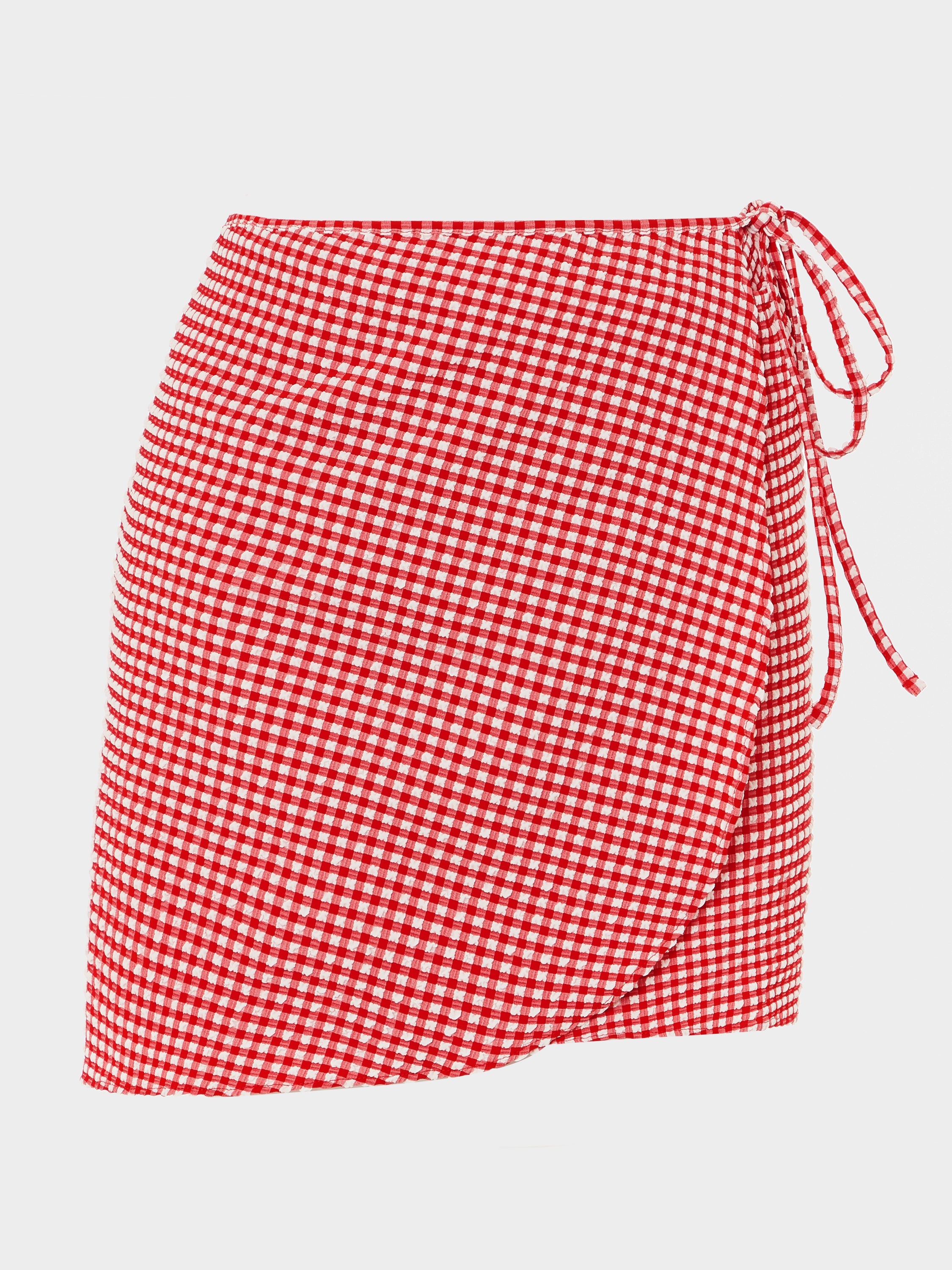 Gingham Seersucker Short Sarong - Red Gingham