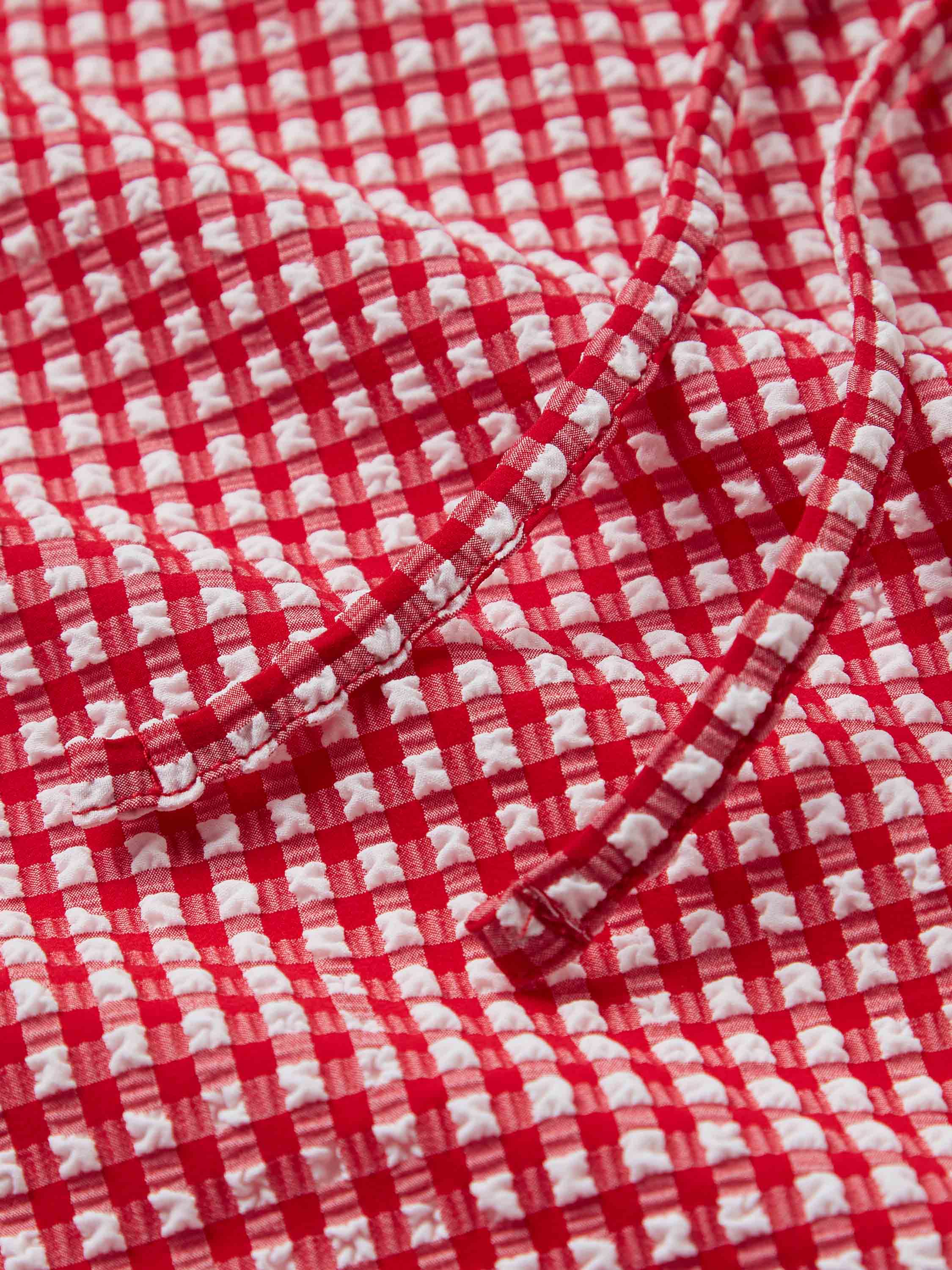 Gingham Seersucker Short Sarong - Red Gingham