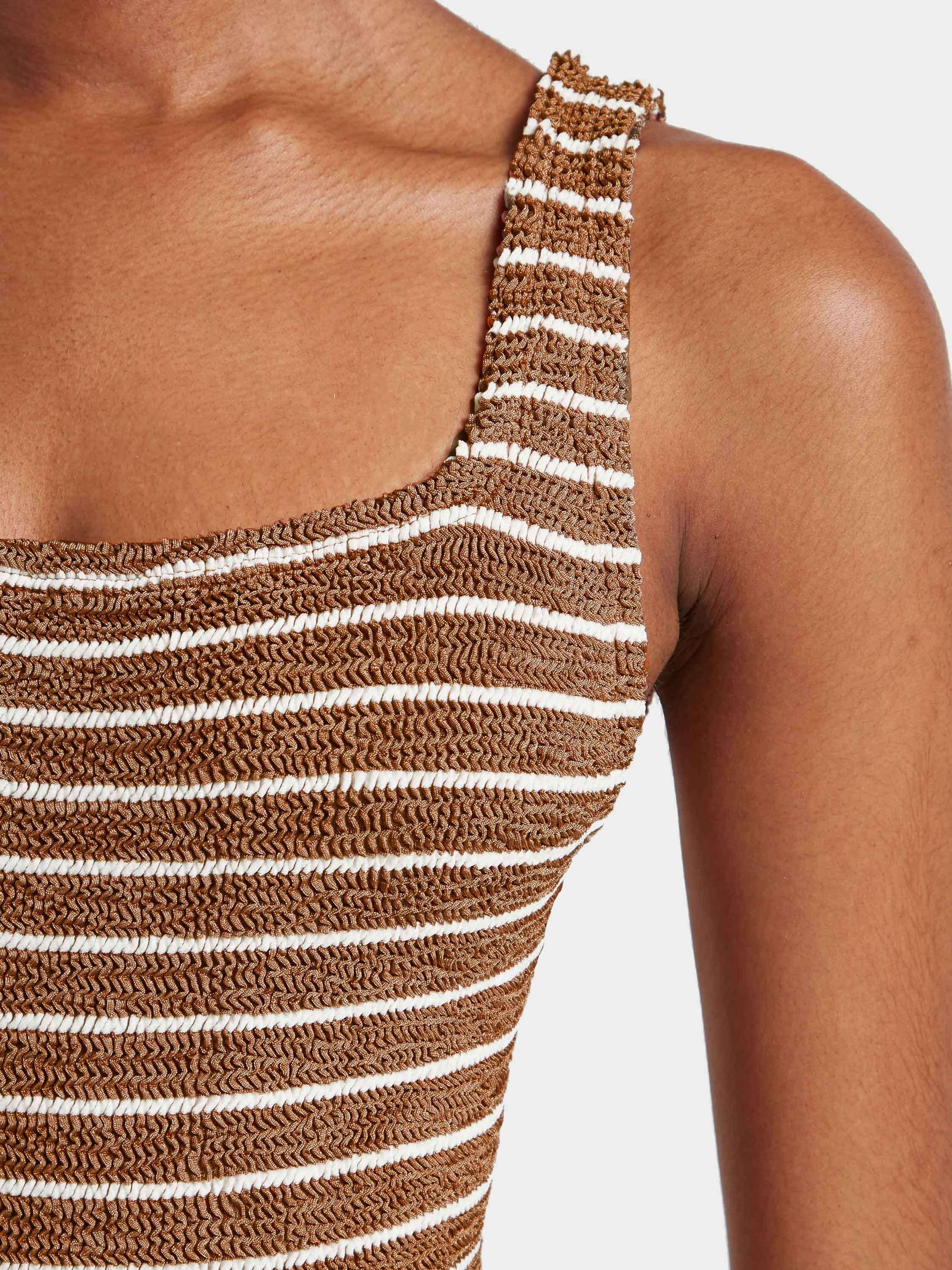 Square Neck Swim - Metallic Cocoa/White Stripe